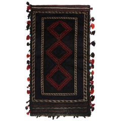 Vintage Belutsch Afghan Teppich in Schwarz & Rot Stammes-Muster von Rug & Kilim