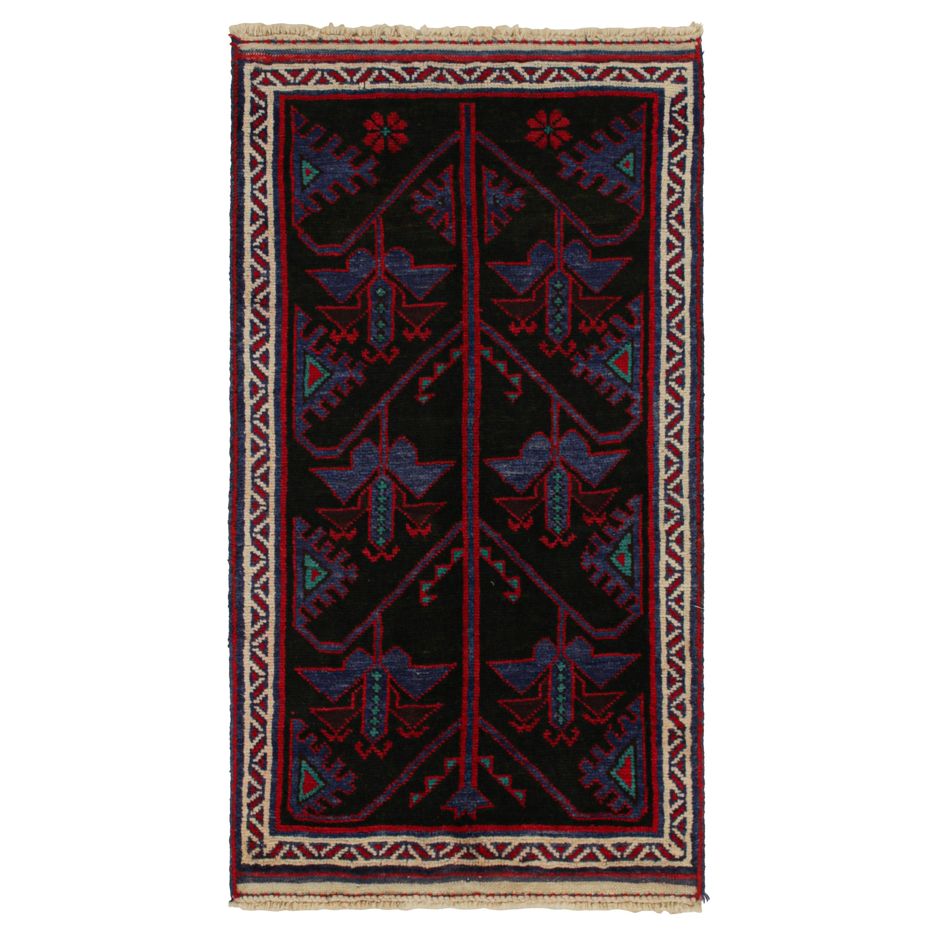 Vintage Baluch Afghan Teppich in Schwarz mit roten und blauen Mustern von Rug & Kilim