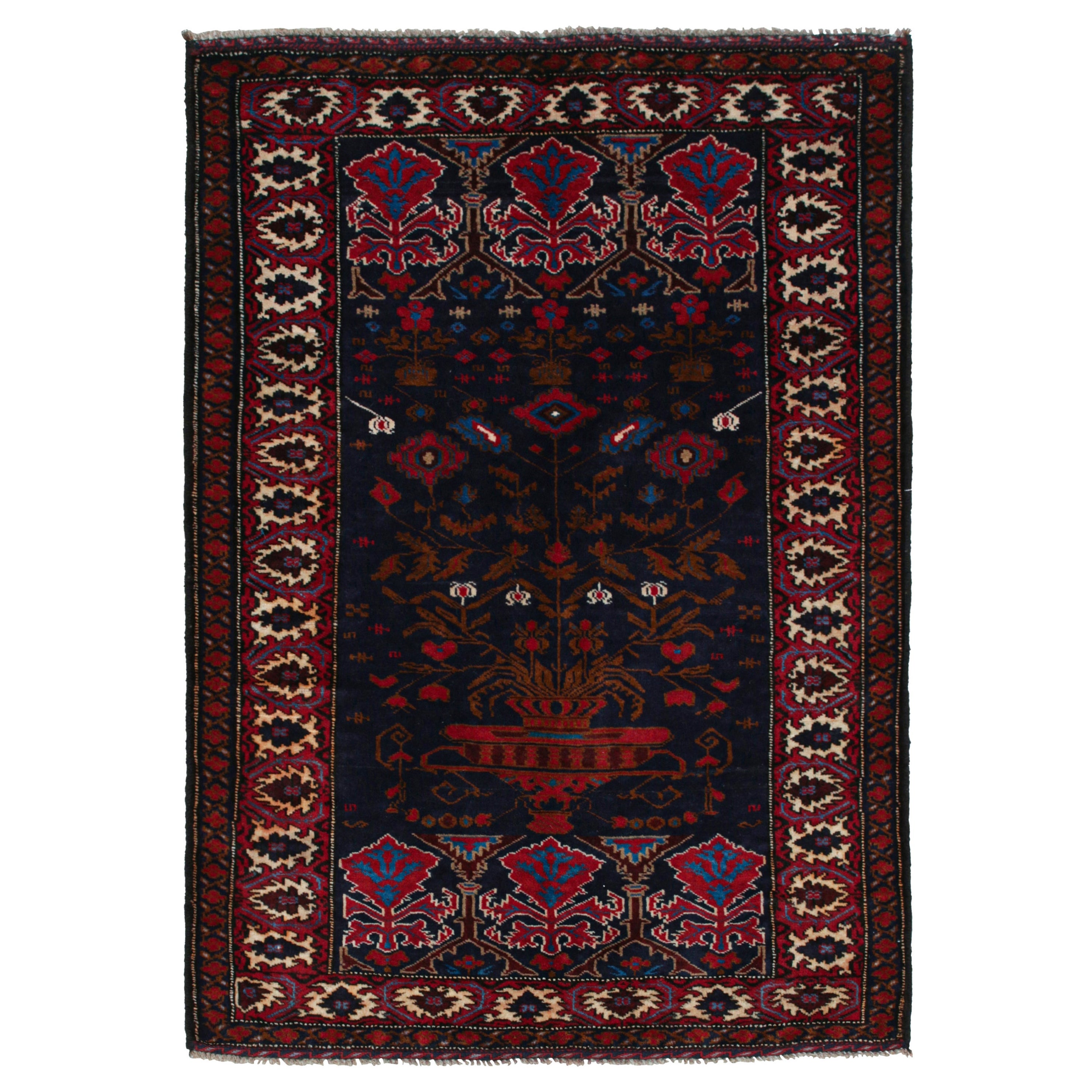 Vintage Belutsch Afghan Teppich in Blau mit Rot-Braun-Muster von Rug & Kilim