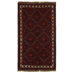 Tapis afghan Baluch vintage à motifs rouges, noirs, bleus et bruns de Rug & Kilim
