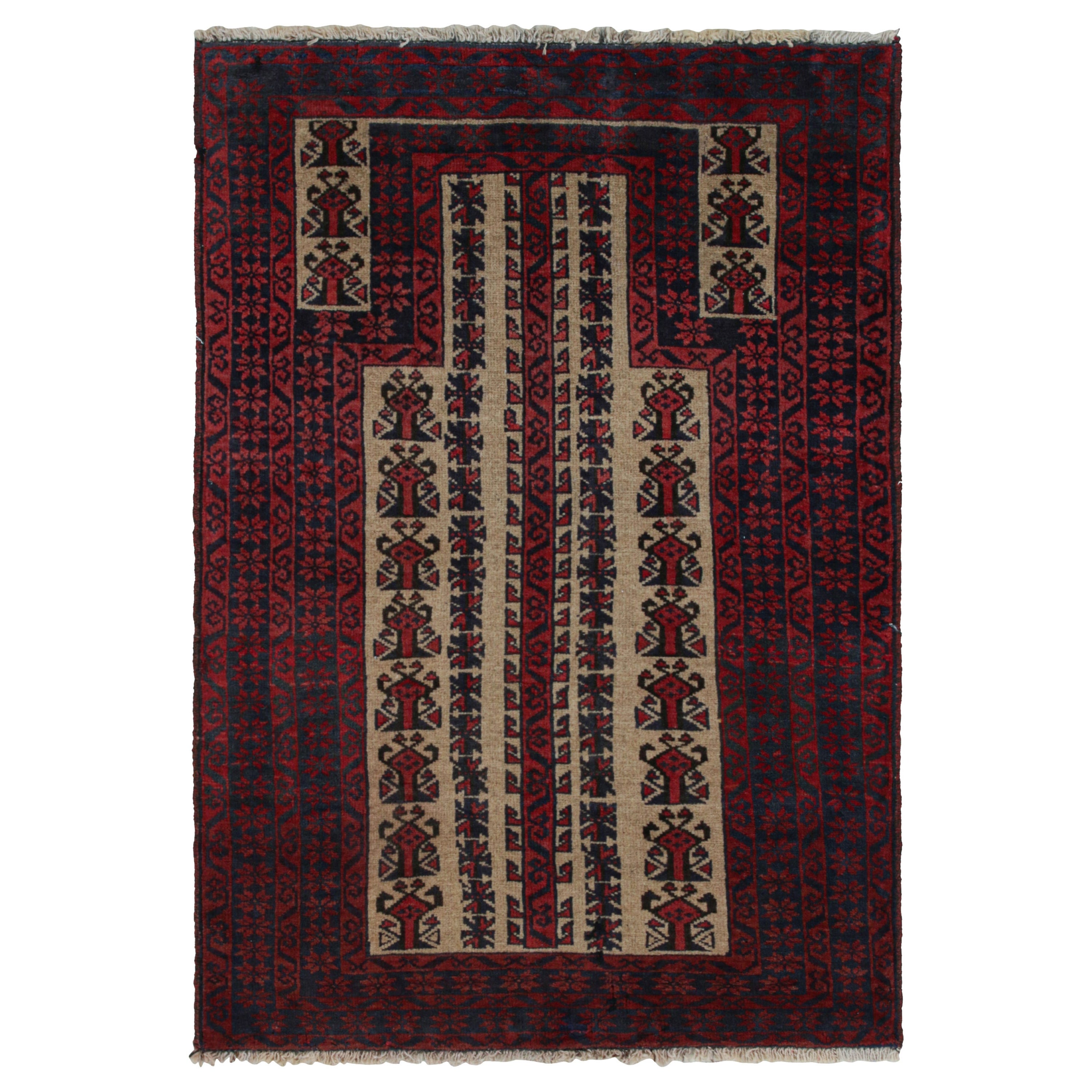 Vintage Belutsch Afghan Teppich in Rot, Blau & Beige Muster von Rug & Kilim