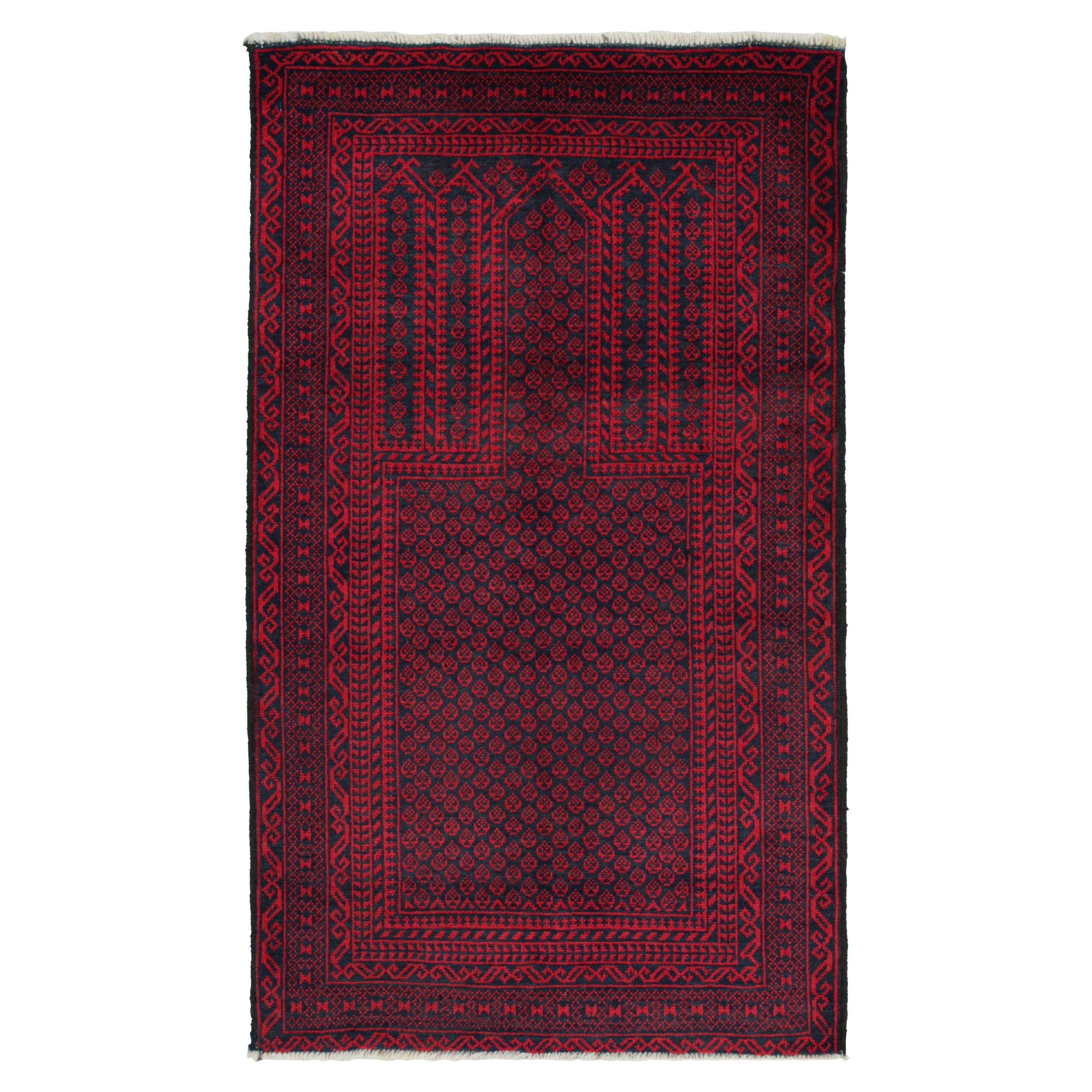 Vintage Belutsch Afghan Teppich in Rot & Blau-Schwarz-Muster von Rug & Kilim