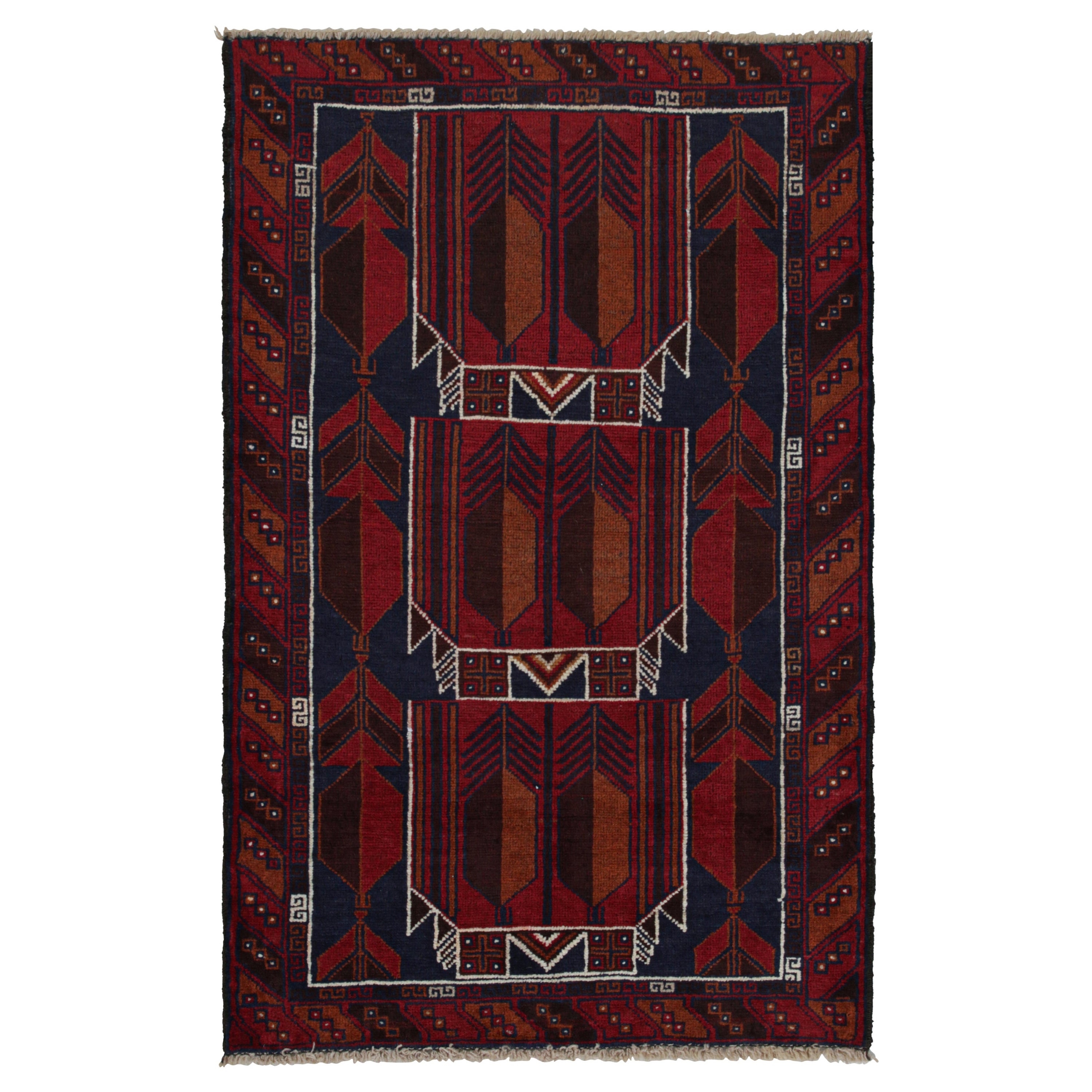 Vintage Baluch Afghan Teppich in Rot, Blau, Brown Stammes-Muster aus Rug & Kilim