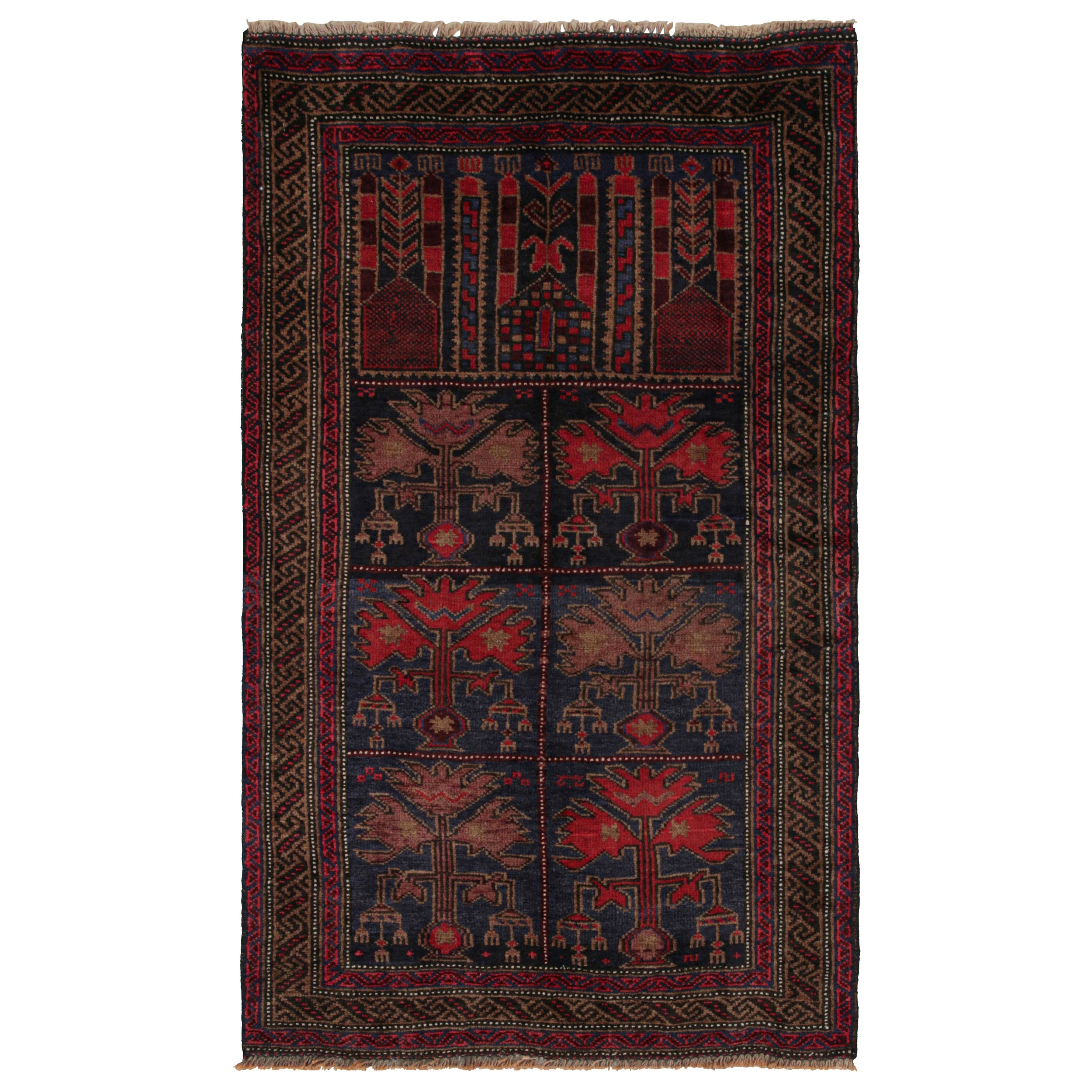 Tapis afghan Baluch rouge et bleu à motifs picturaux de Rug & Kilim