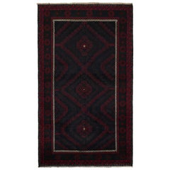 Vintage Belutsch Afghan Teppich in Rot & Blau Stammes-Muster von Rug & Kilim