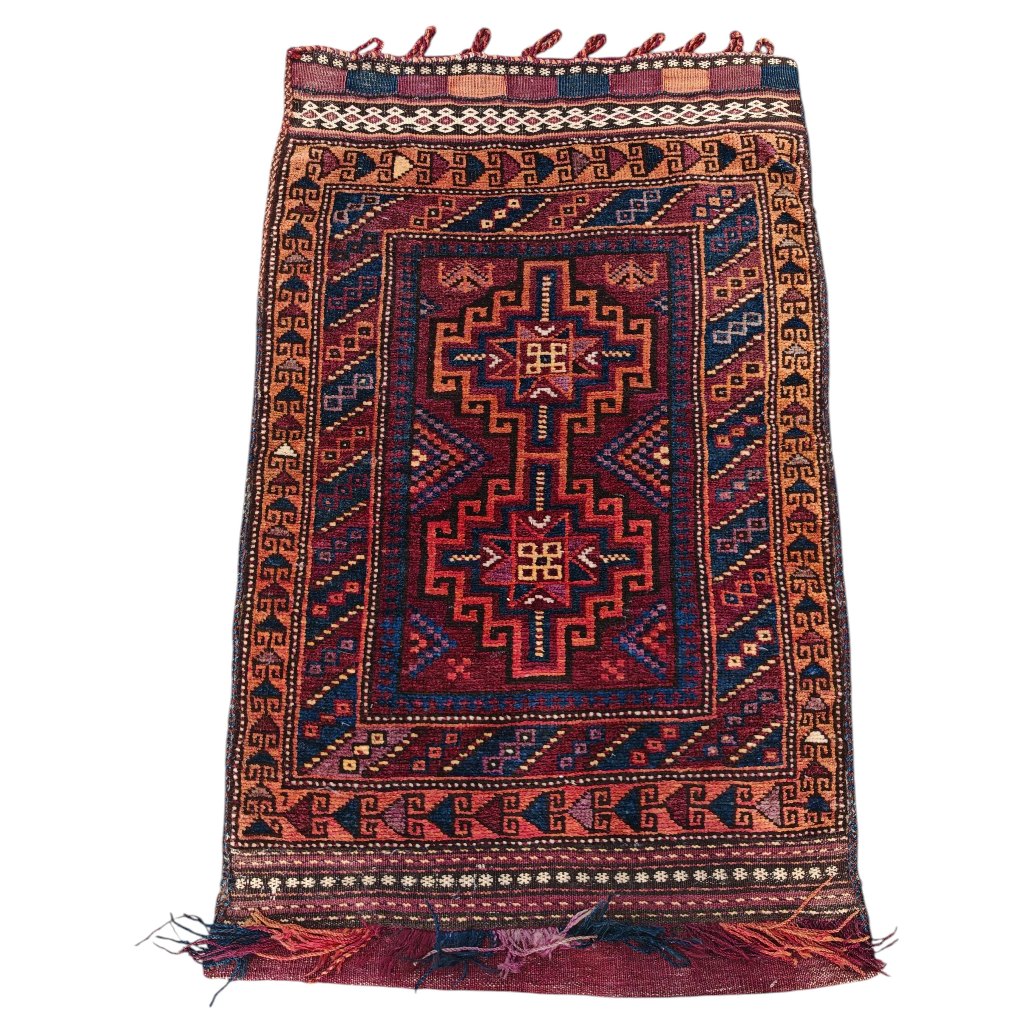 Antique Afghan Baluch Balisht Bag, Nomadic Wall Hanging, Tribal