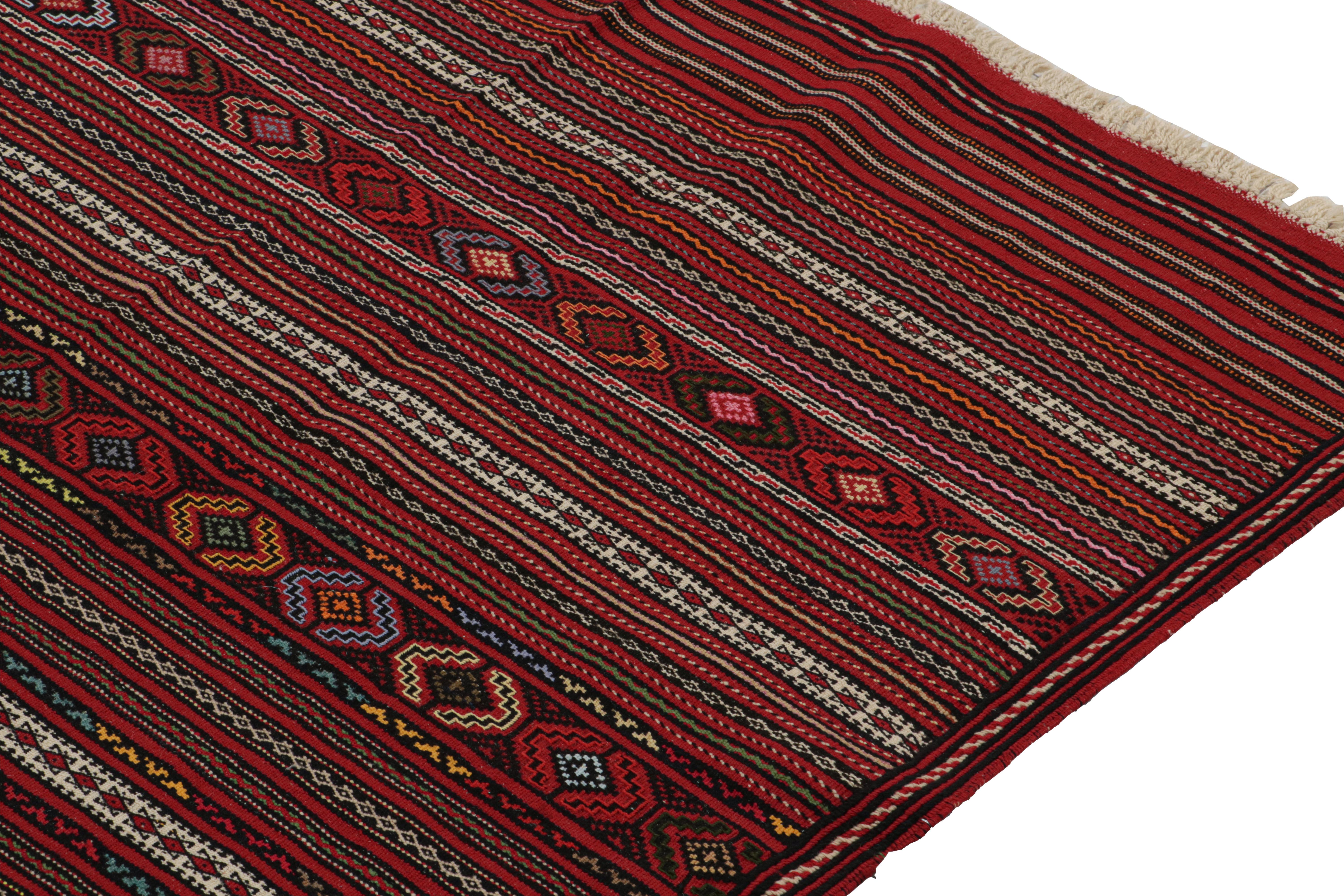 Hand-Woven Vintage Baluch Kilim in Red with Stripes & Geometric Patterns, from Rug & Kilim For Sale