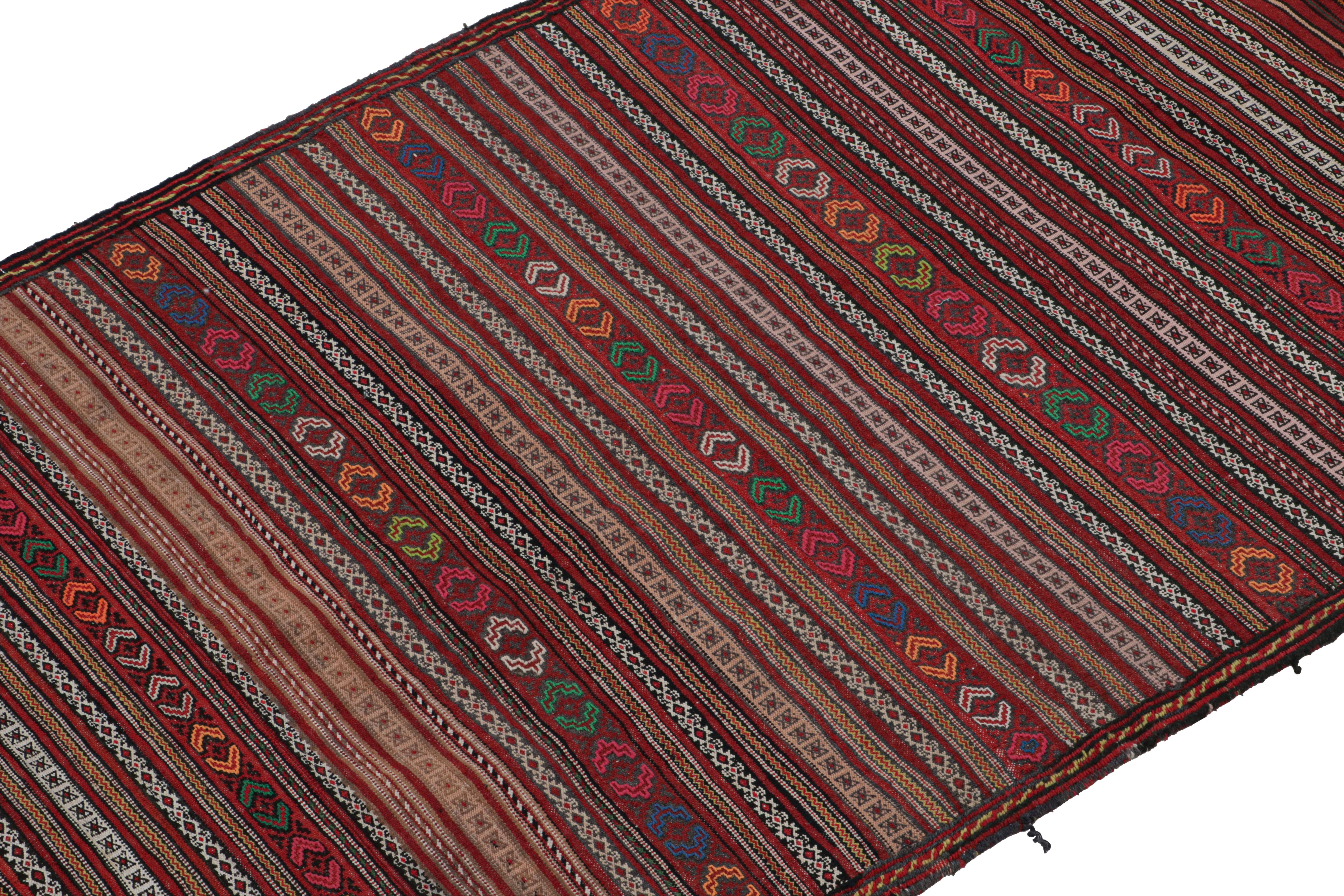 Hand-Woven Vintage Baluch Kilim Rug in Red with Stripes and Tribal Motifs, from Rug & Kilim For Sale