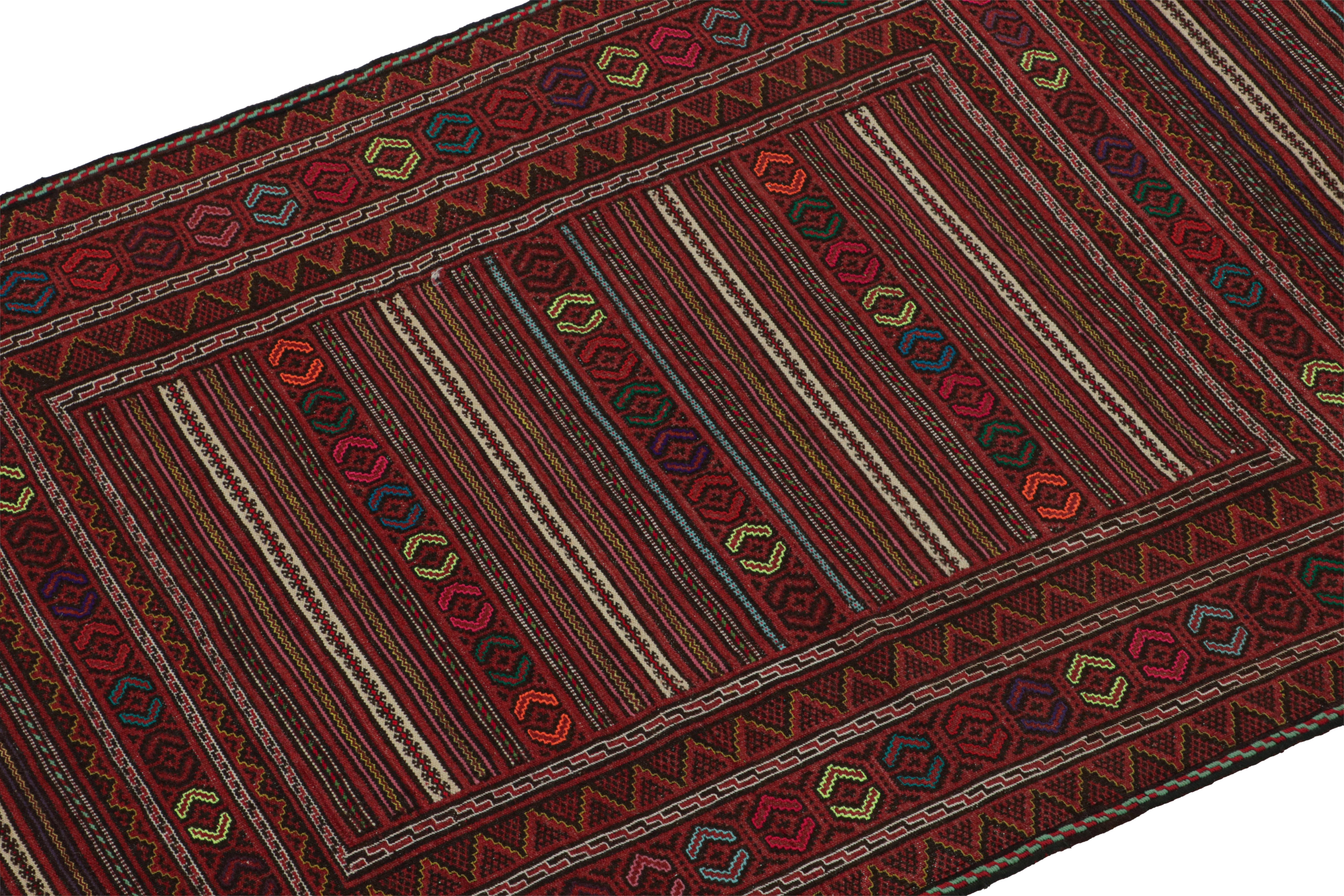 Hand-Woven Vintage Baluch Kilim Rug in Red with Stripes and Tribal Motifs, from Rug & Kilim For Sale