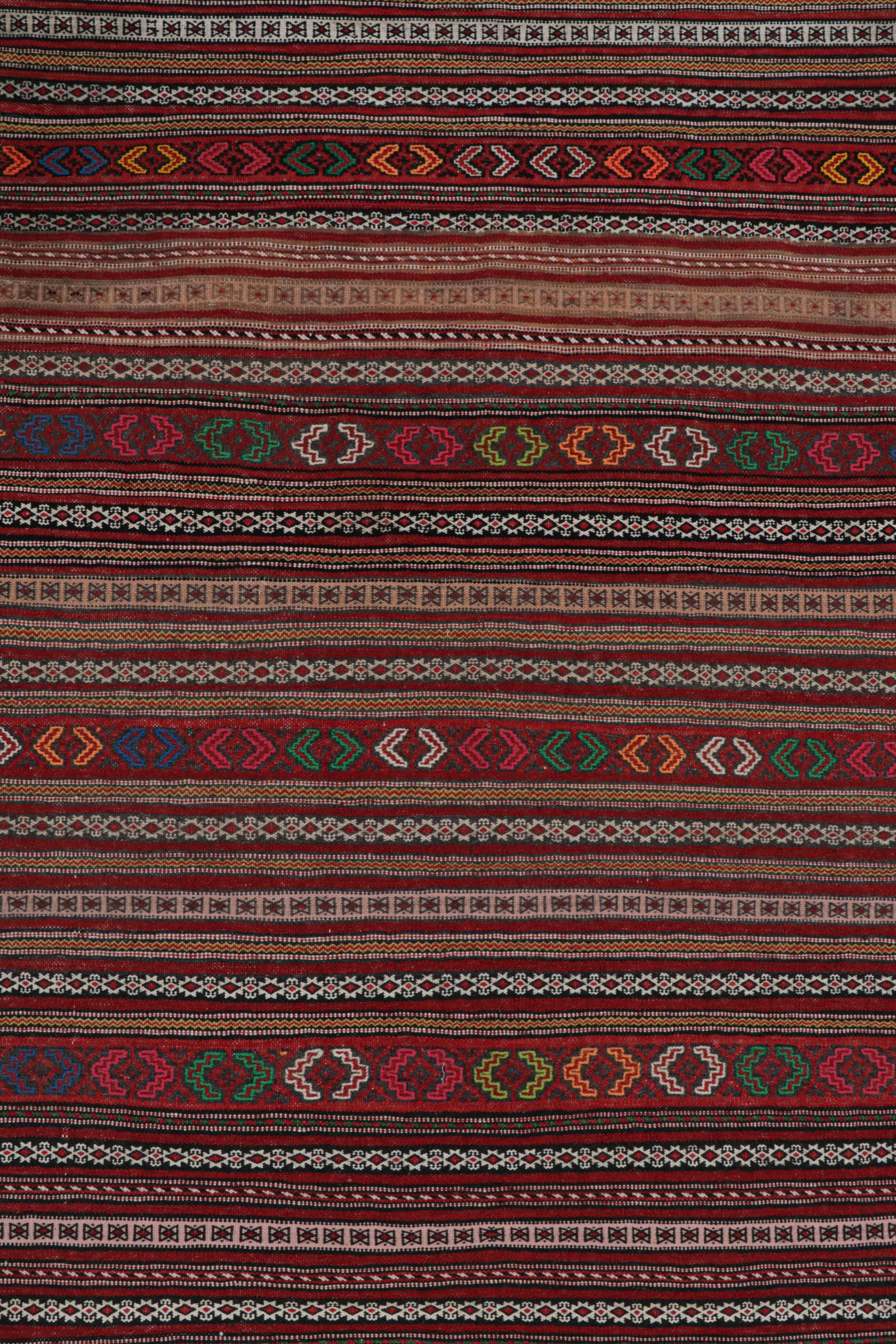 Mid-20th Century Vintage Baluch Kilim Rug in Red with Stripes and Tribal Motifs, from Rug & Kilim For Sale