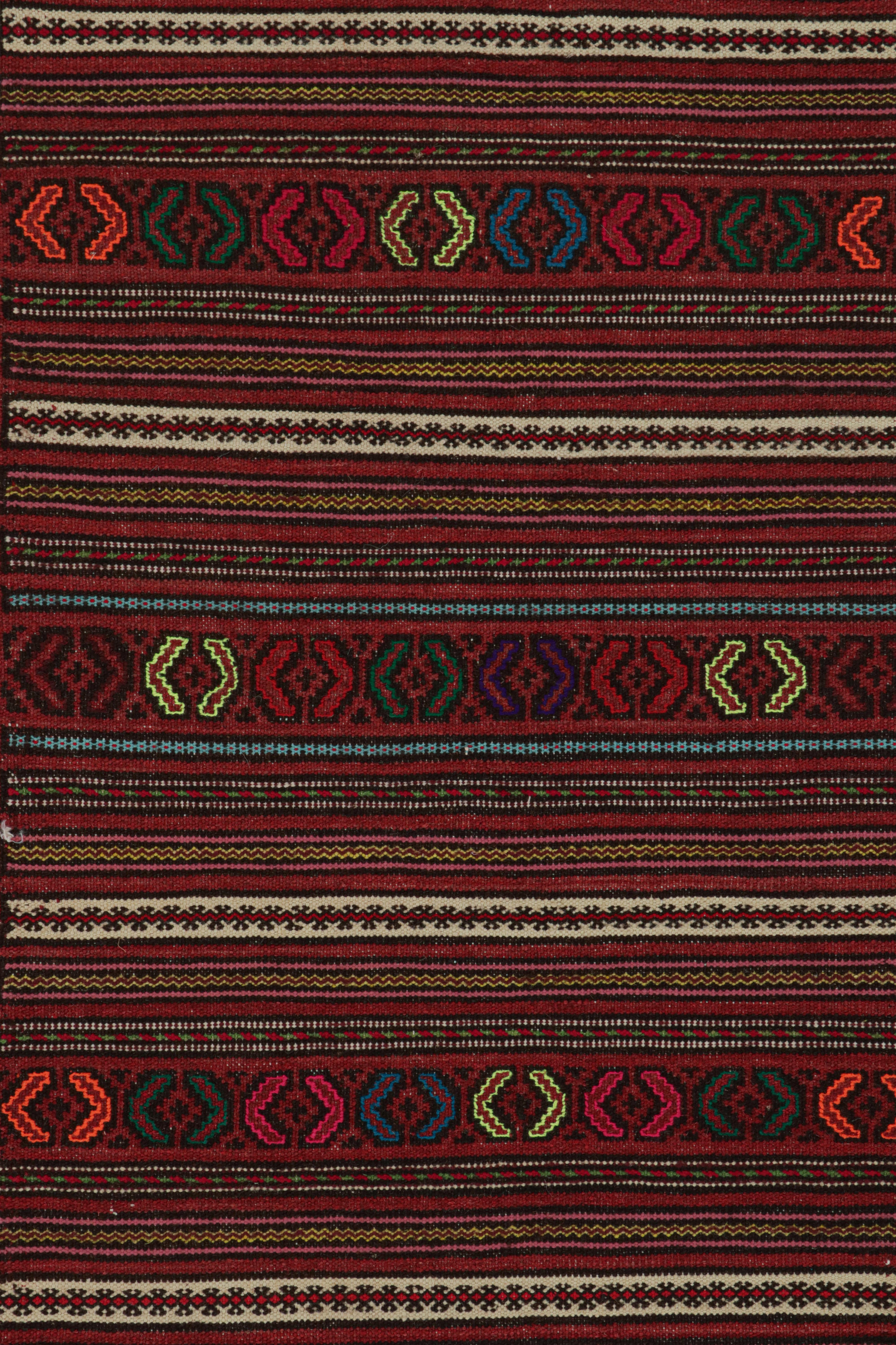 Mid-20th Century Vintage Baluch Kilim Rug in Red with Stripes and Tribal Motifs, from Rug & Kilim For Sale