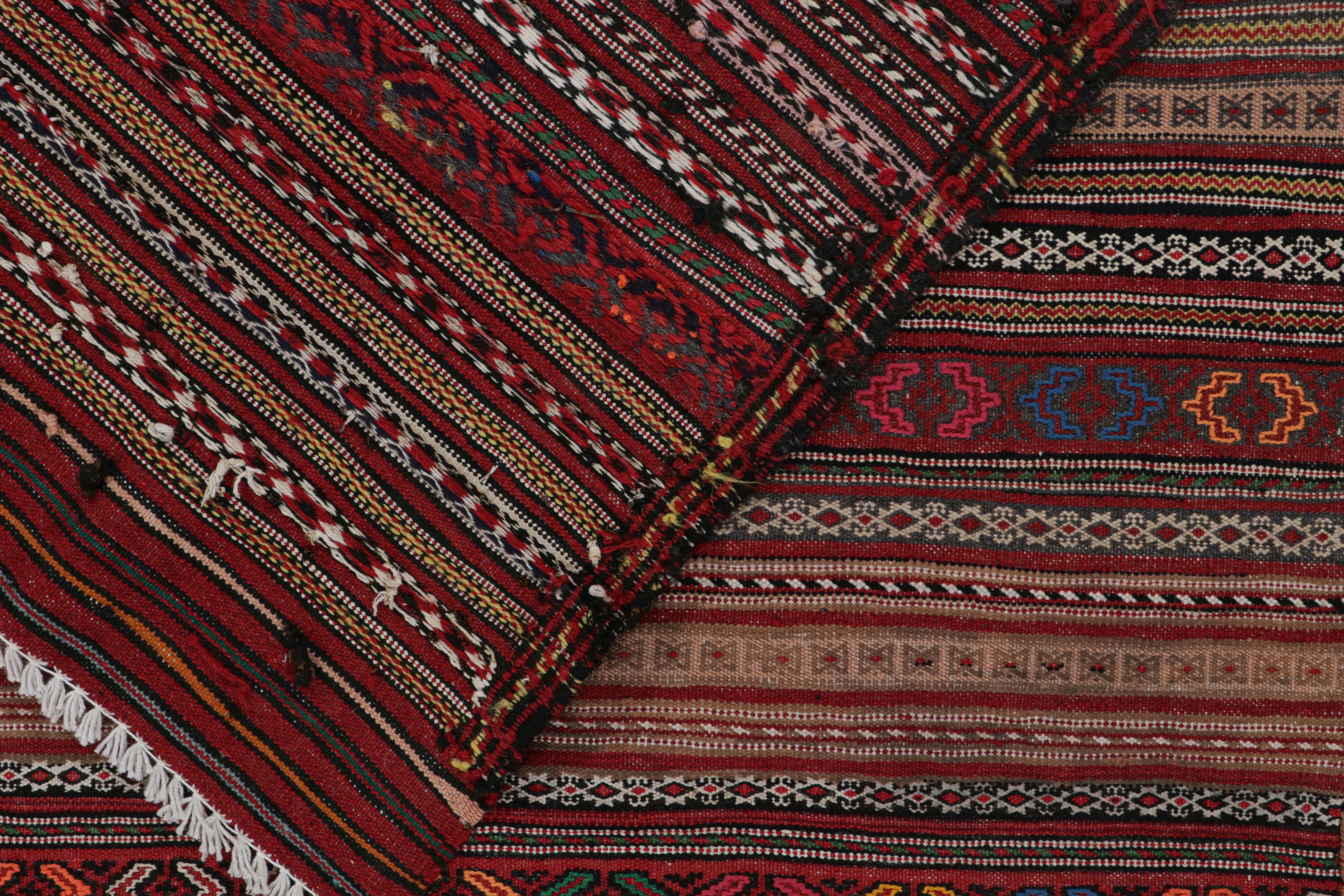 Wool Vintage Baluch Kilim Rug in Red with Stripes and Tribal Motifs, from Rug & Kilim For Sale