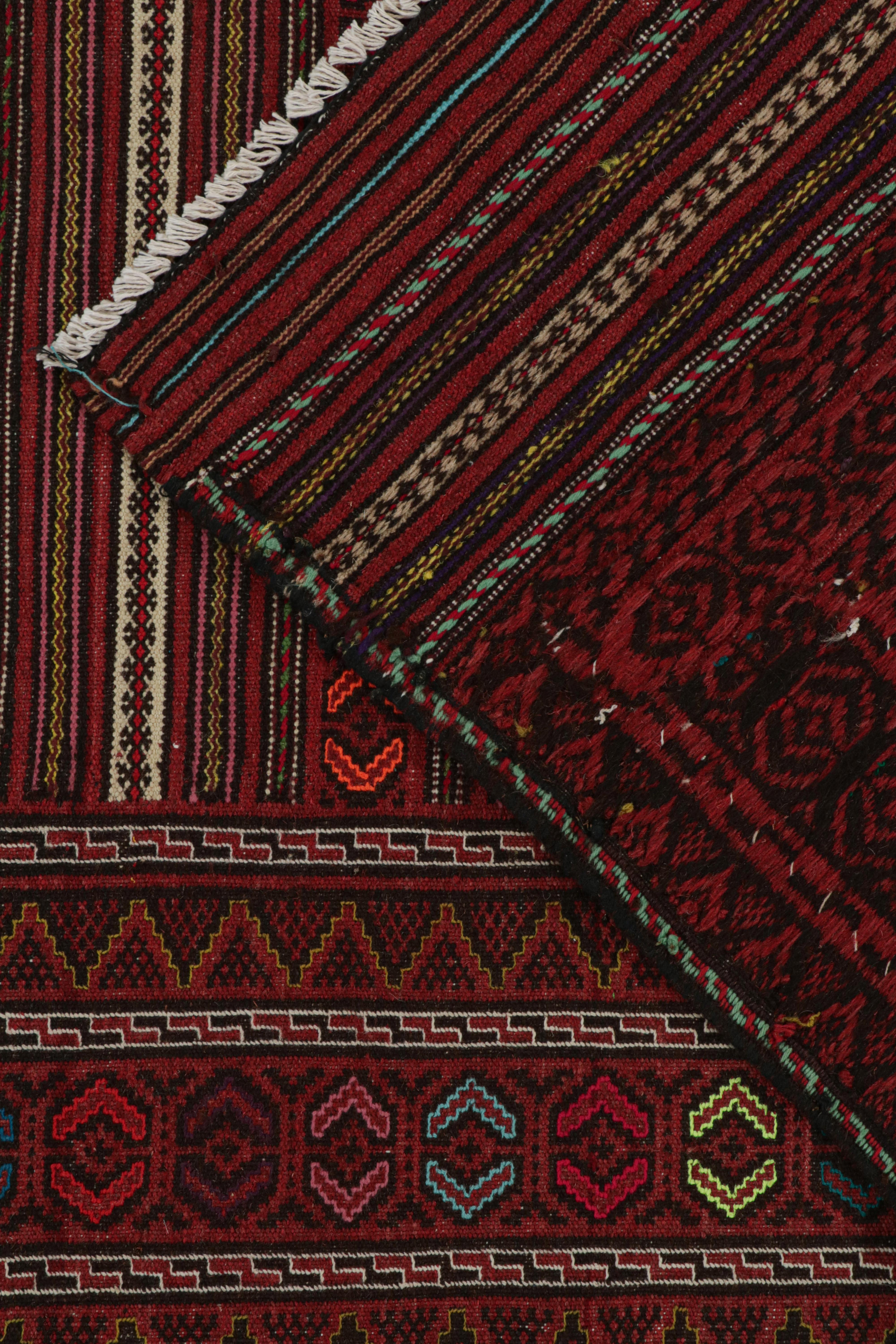 Wool Vintage Baluch Kilim Rug in Red with Stripes and Tribal Motifs, from Rug & Kilim For Sale
