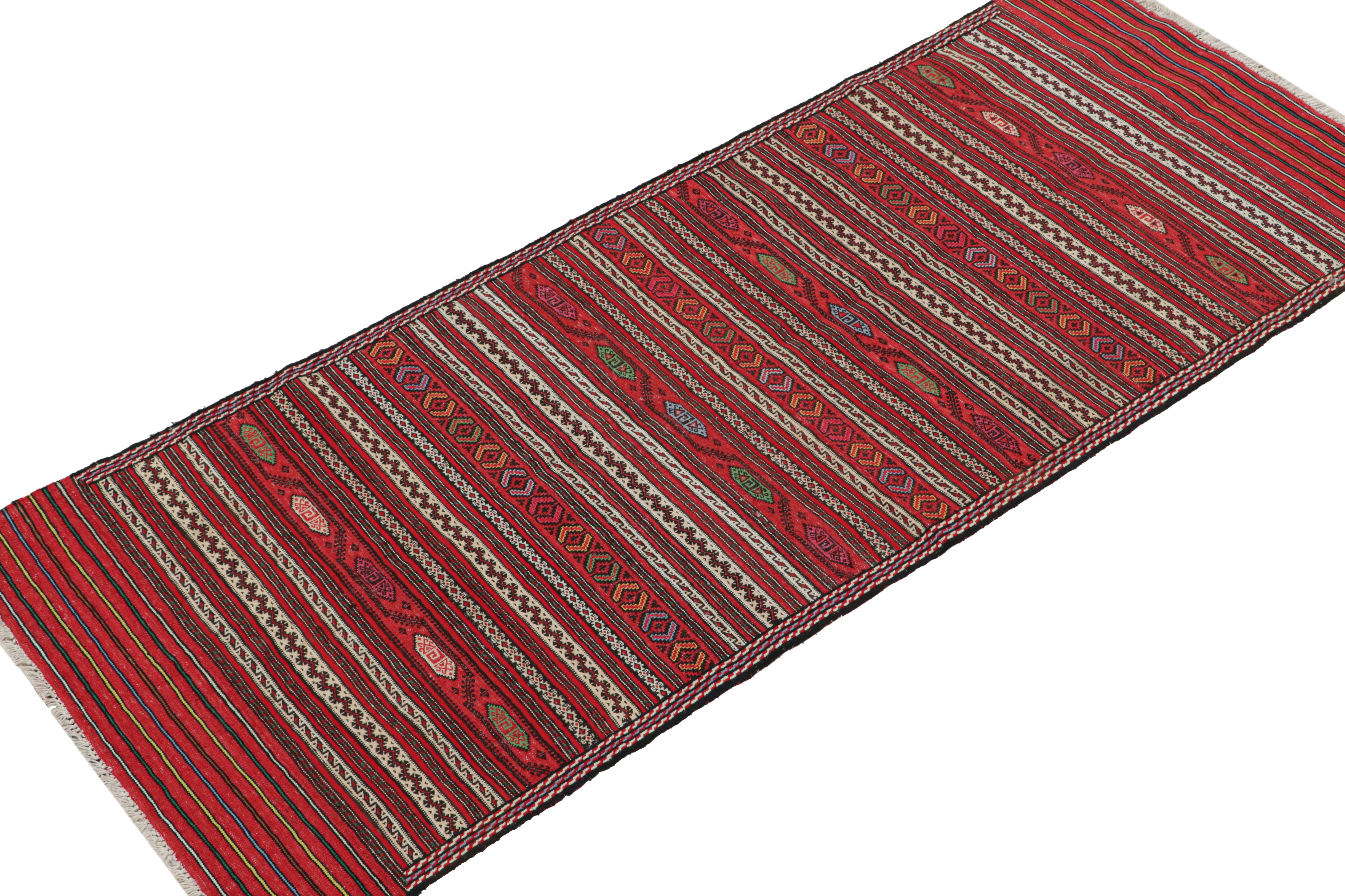 Afghan Vintage Baluch Kilim Runner with Red Stripes & Tribal Motifs, from Rug & Kilim For Sale