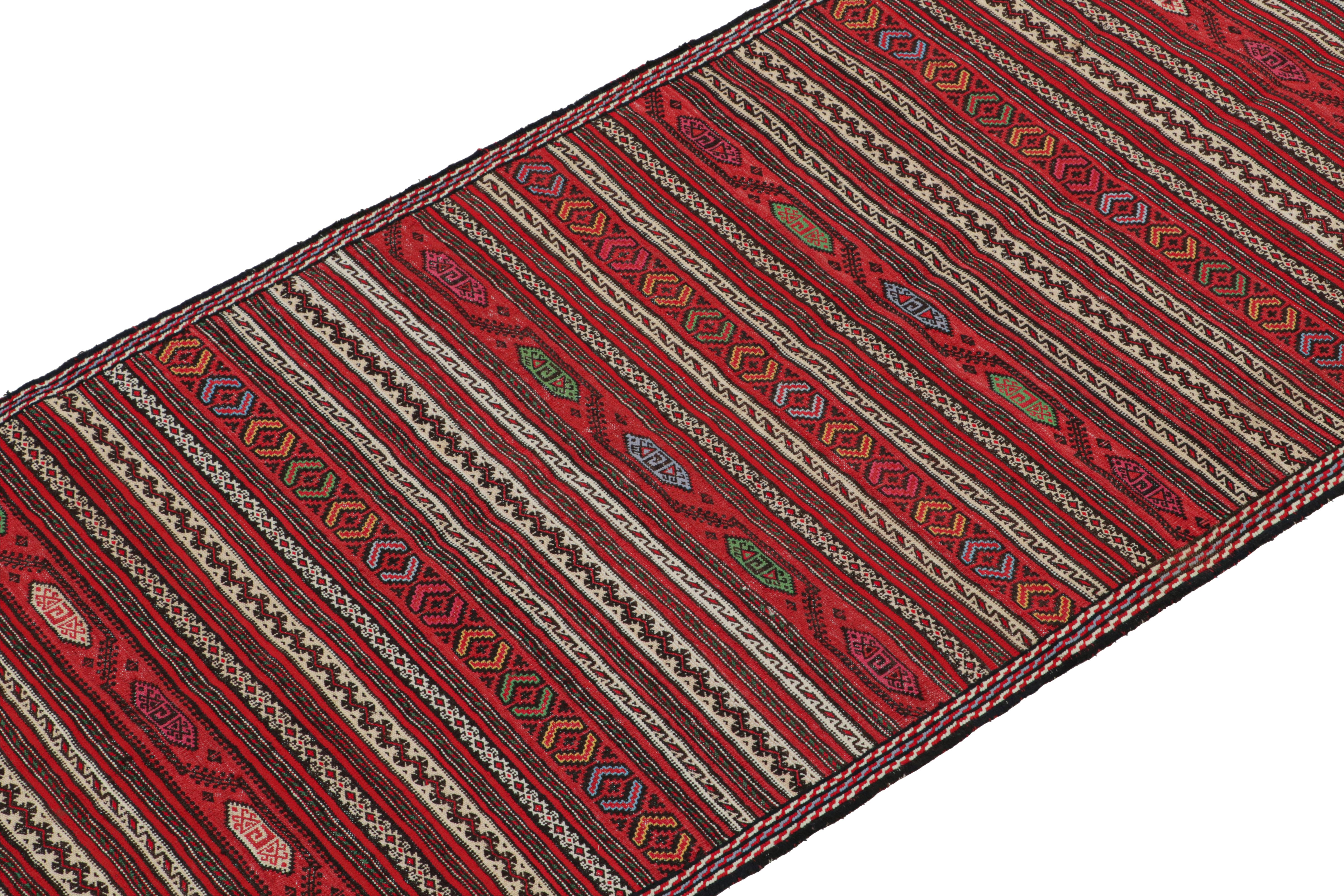 Hand-Woven Vintage Baluch Kilim Runner with Red Stripes & Tribal Motifs, from Rug & Kilim For Sale