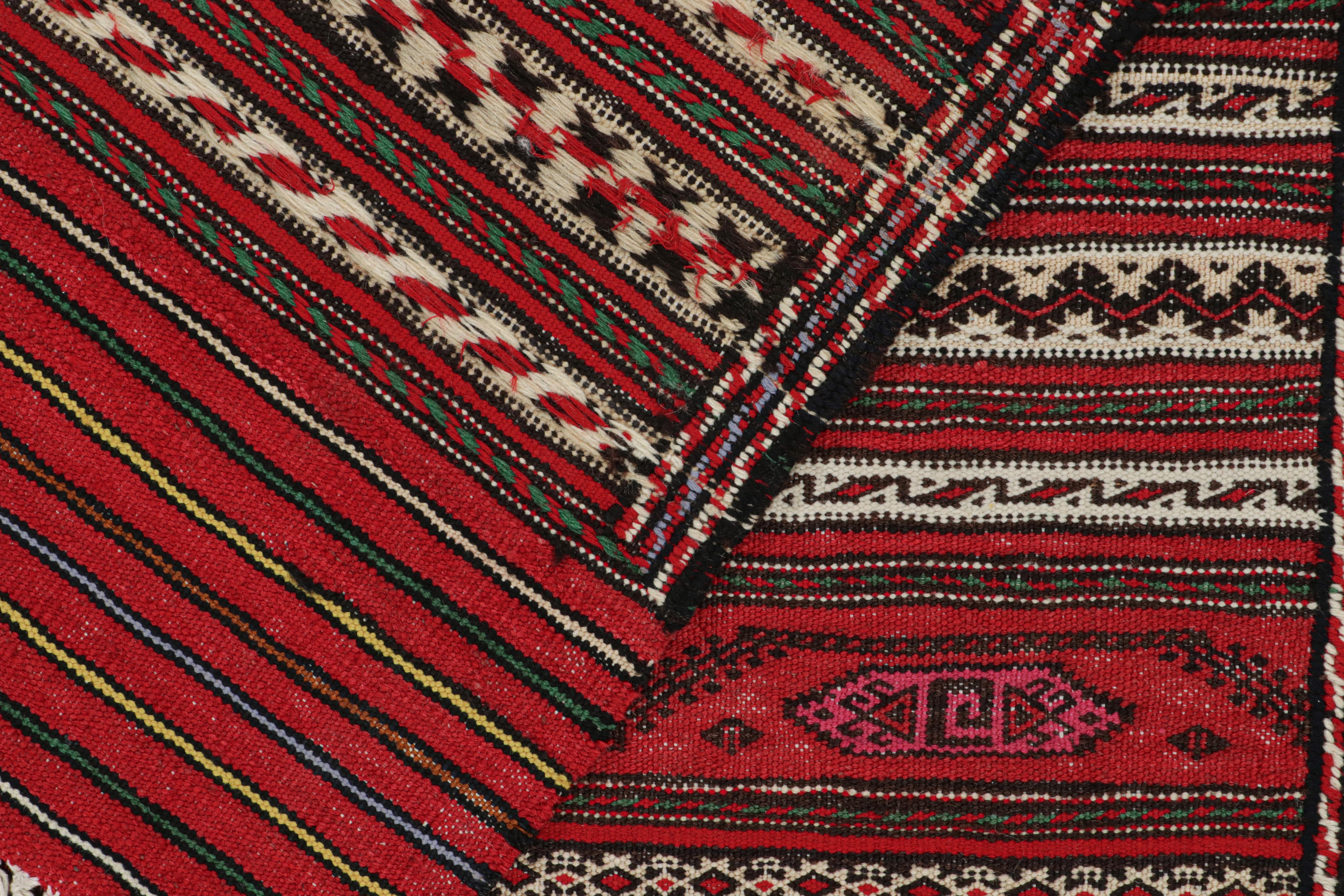 Wool Vintage Baluch Kilim Runner with Red Stripes & Tribal Motifs, from Rug & Kilim For Sale