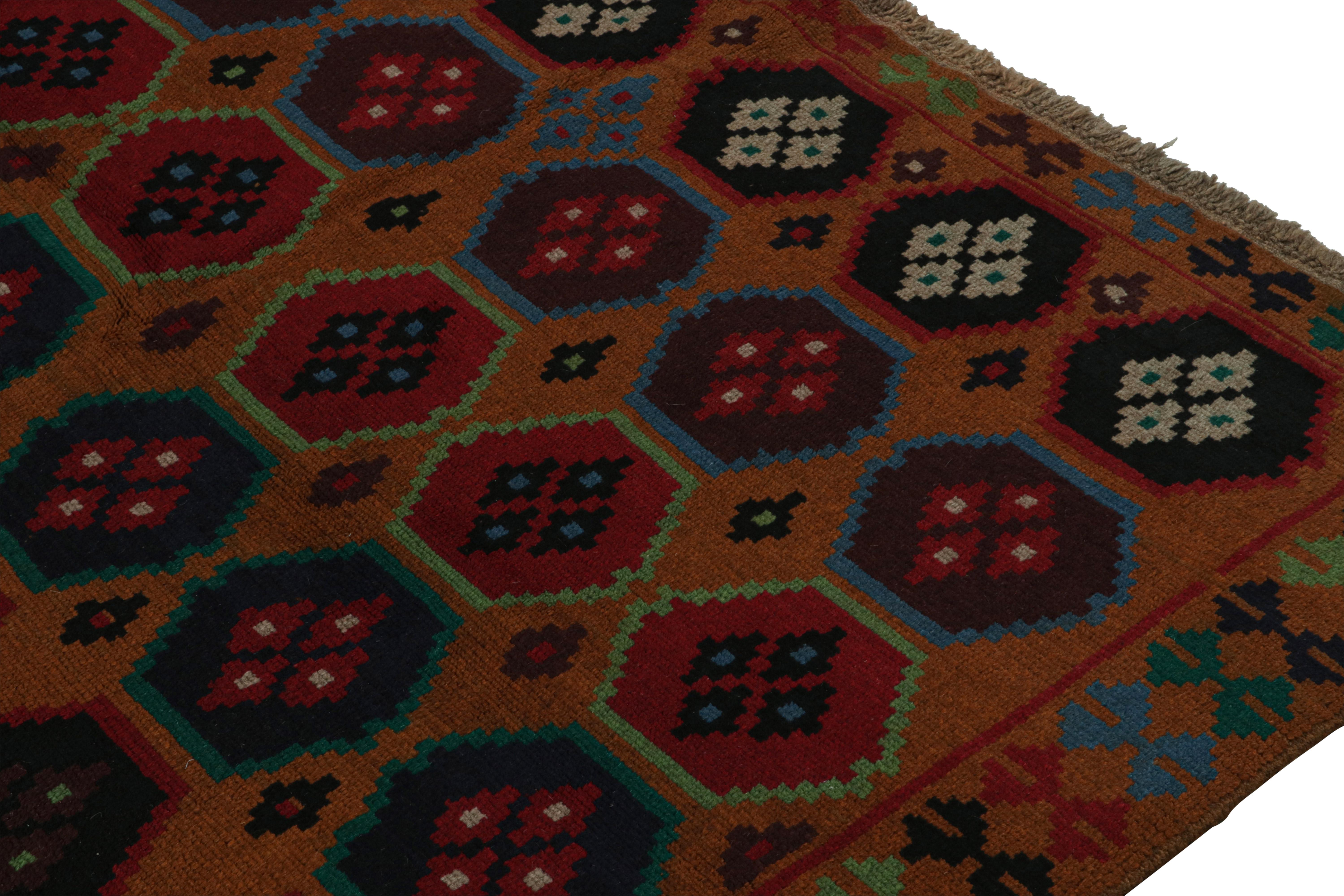 Rug & Kilim’s Baluch Tribal Rug in Rust Tones with Colorful Hexagon Patterns In New Condition For Sale In Long Island City, NY