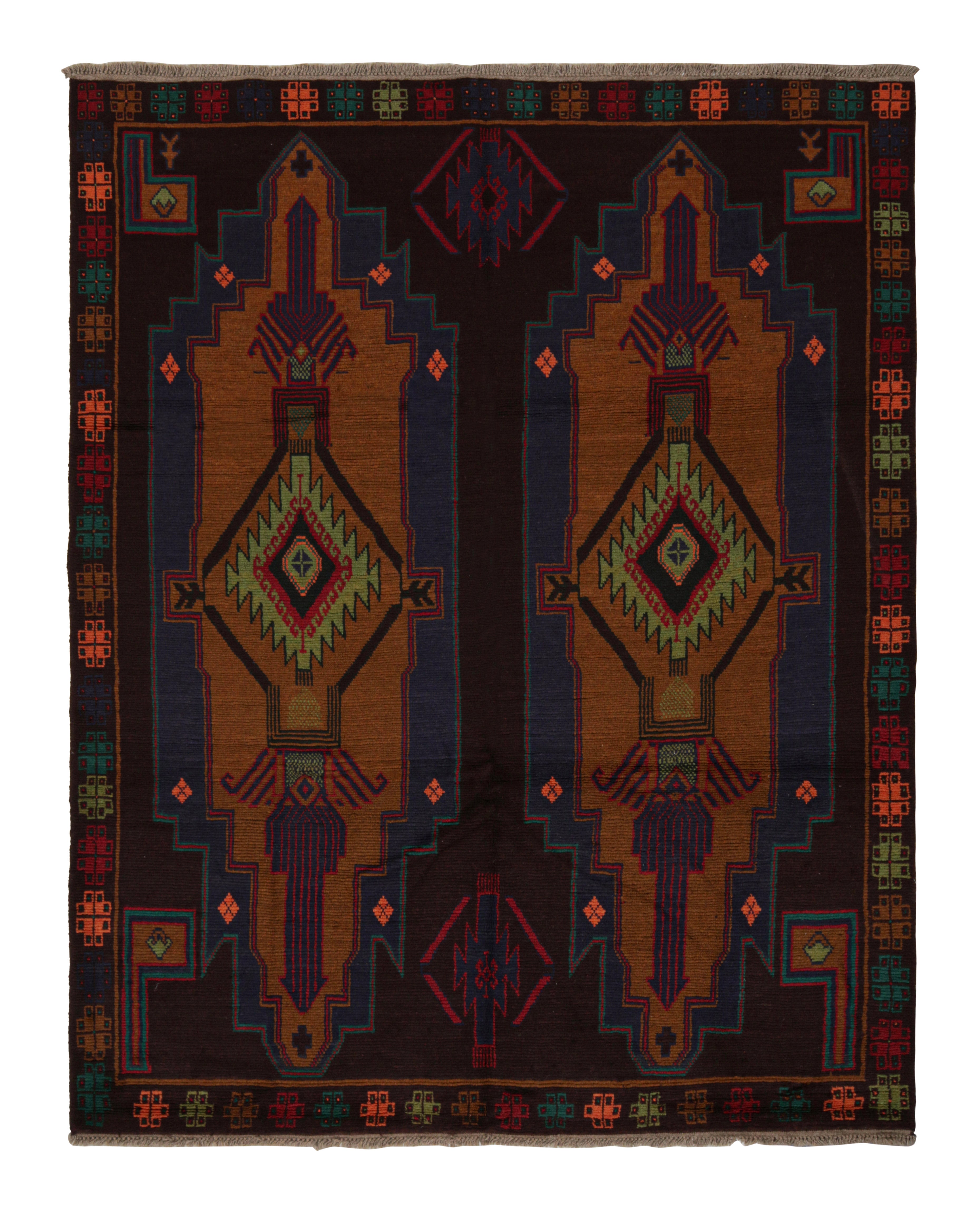 Rug & Kilim's Baluch Kohistani Rug in Rust with Geometric Medallions For Sale
