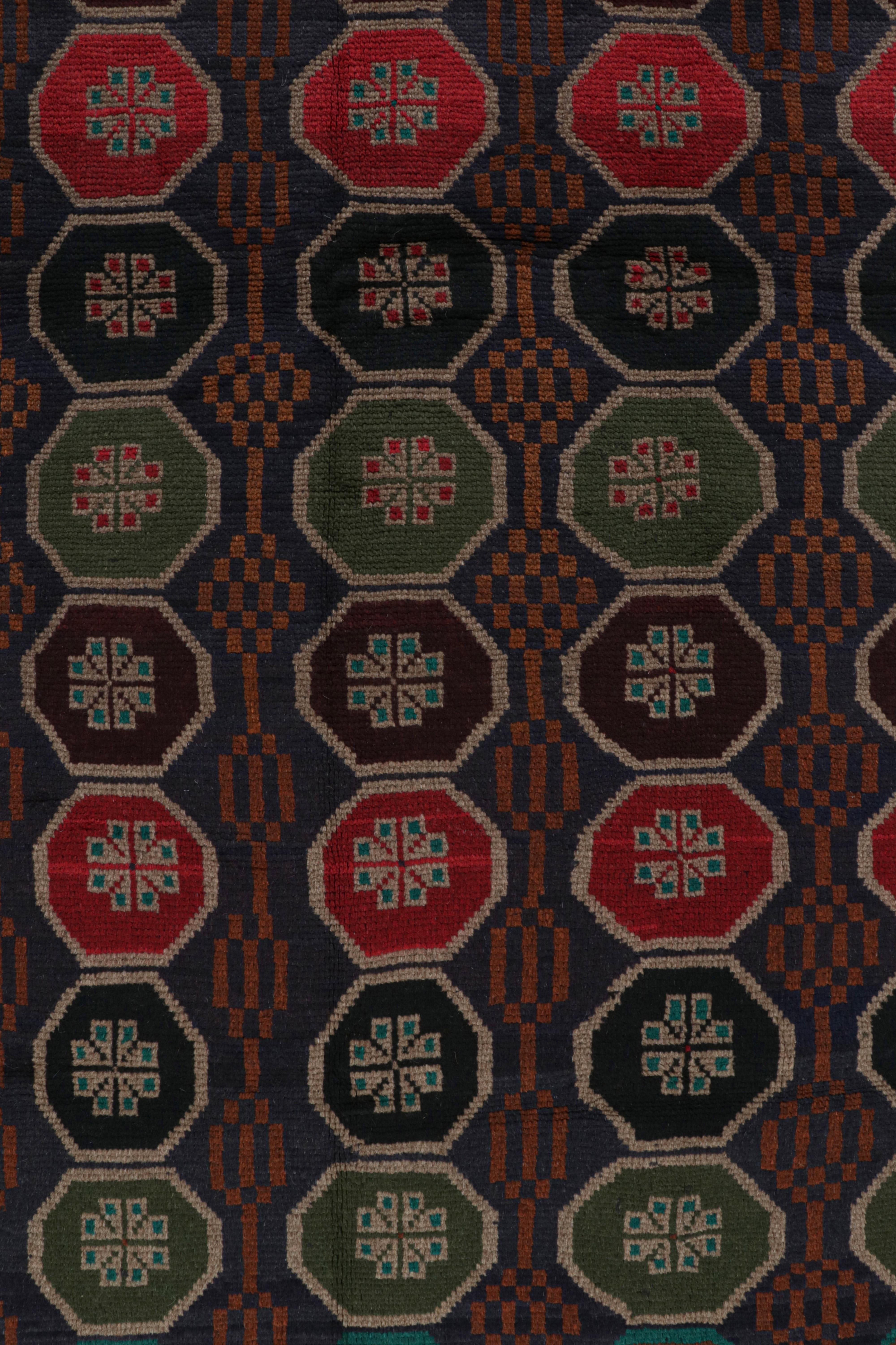 Contemporary Rug & Kilim’s Baluch Tribal Rug in Brown with Colorful Hexagon Patterns For Sale