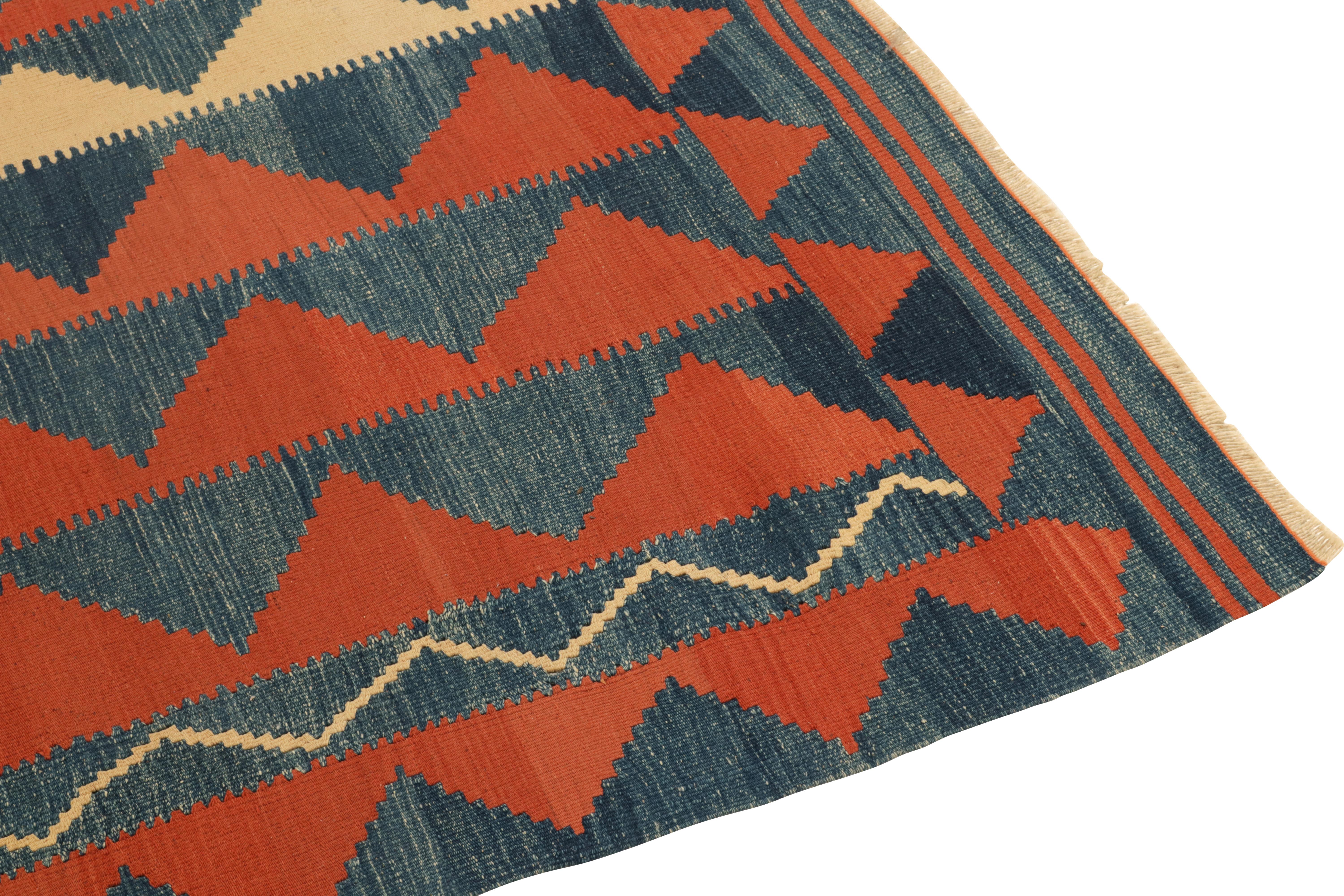 Mid-20th Century Vintage Baluch Persian Kilim in Blue, Rust & Beige Tribal Geometric Pattern For Sale