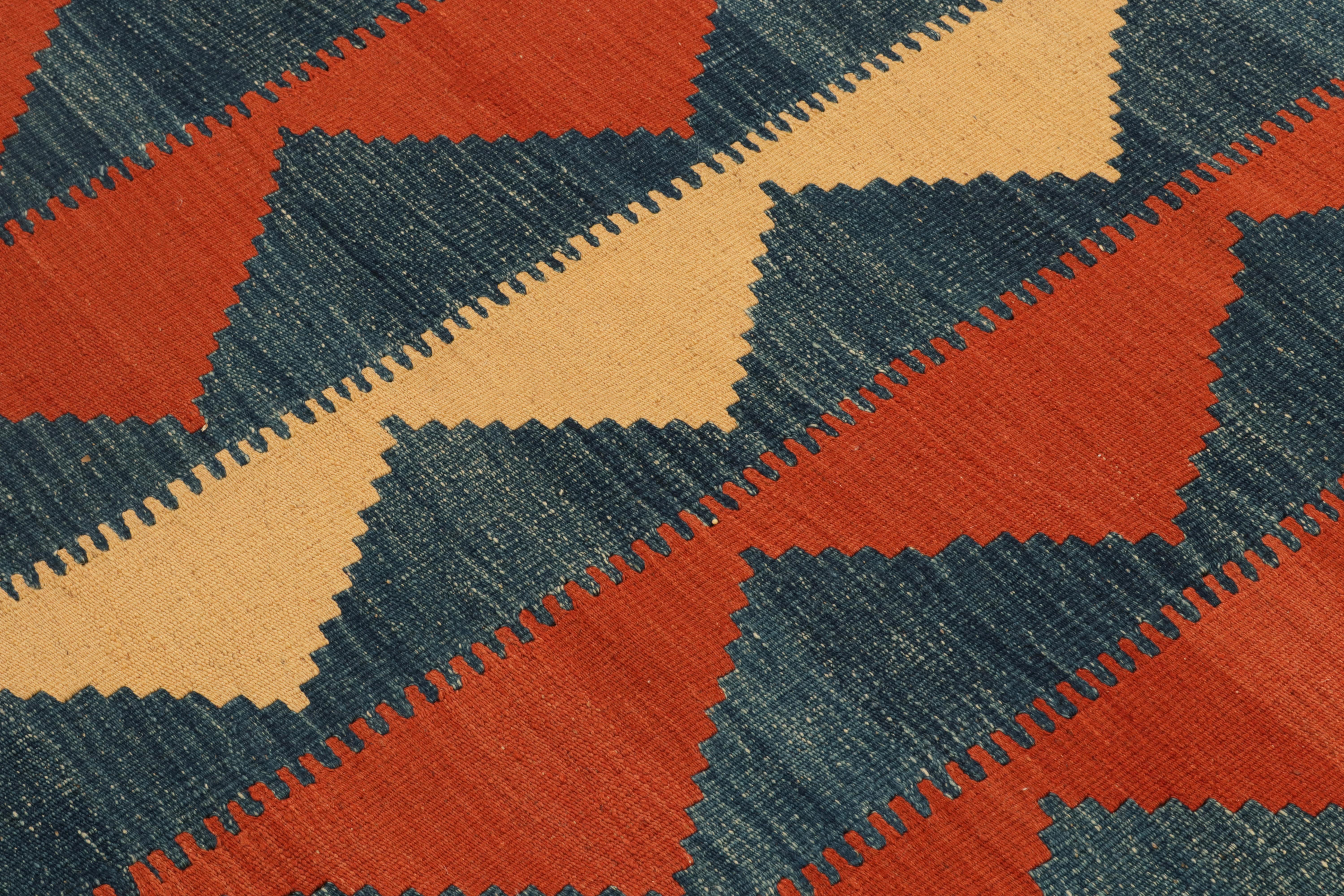 Wool Vintage Baluch Persian Kilim in Blue, Rust & Beige Tribal Geometric Pattern For Sale