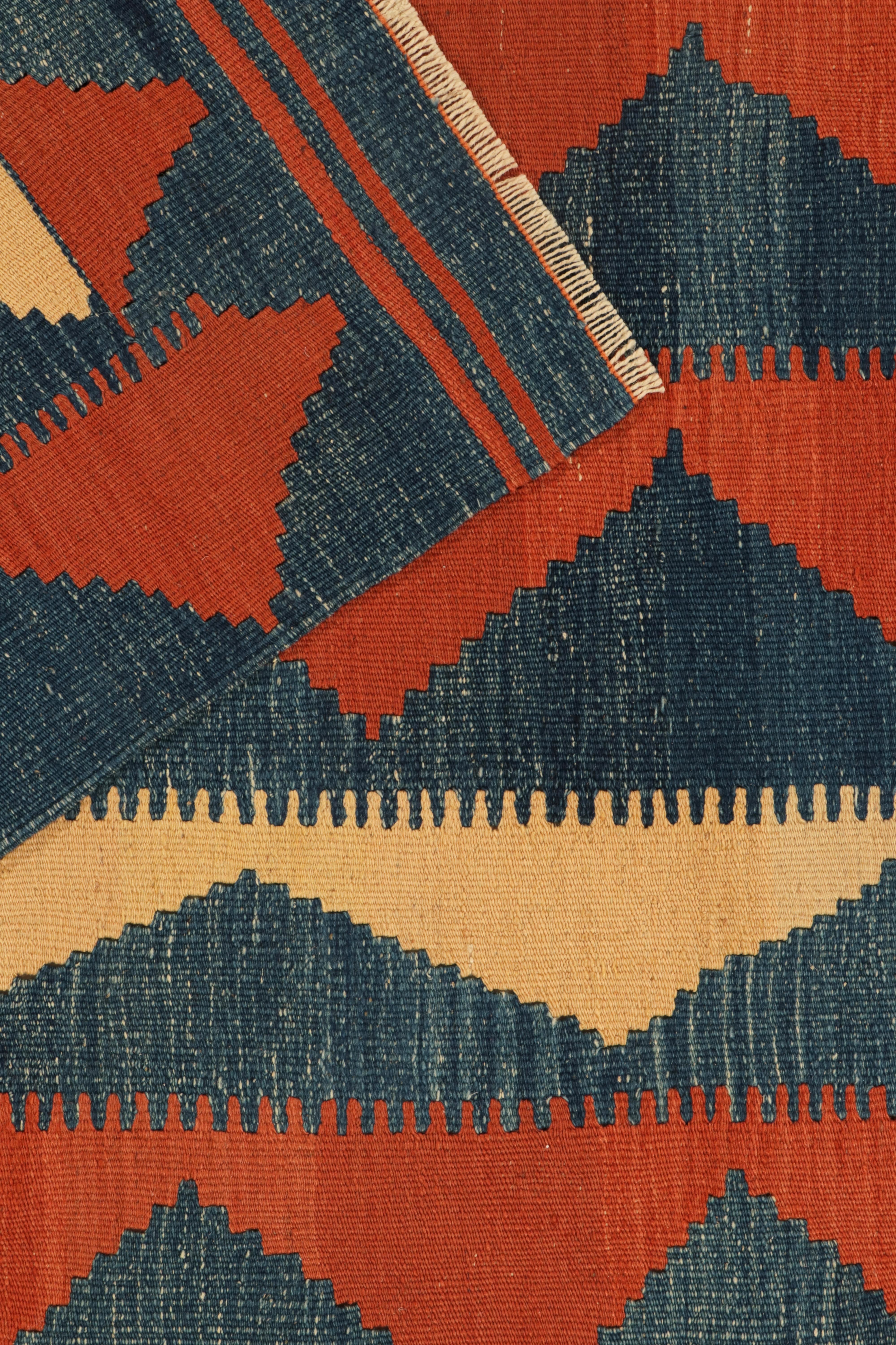 Vintage Baluch Persian Kilim in Blue, Rust & Beige Tribal Geometric Pattern For Sale 1
