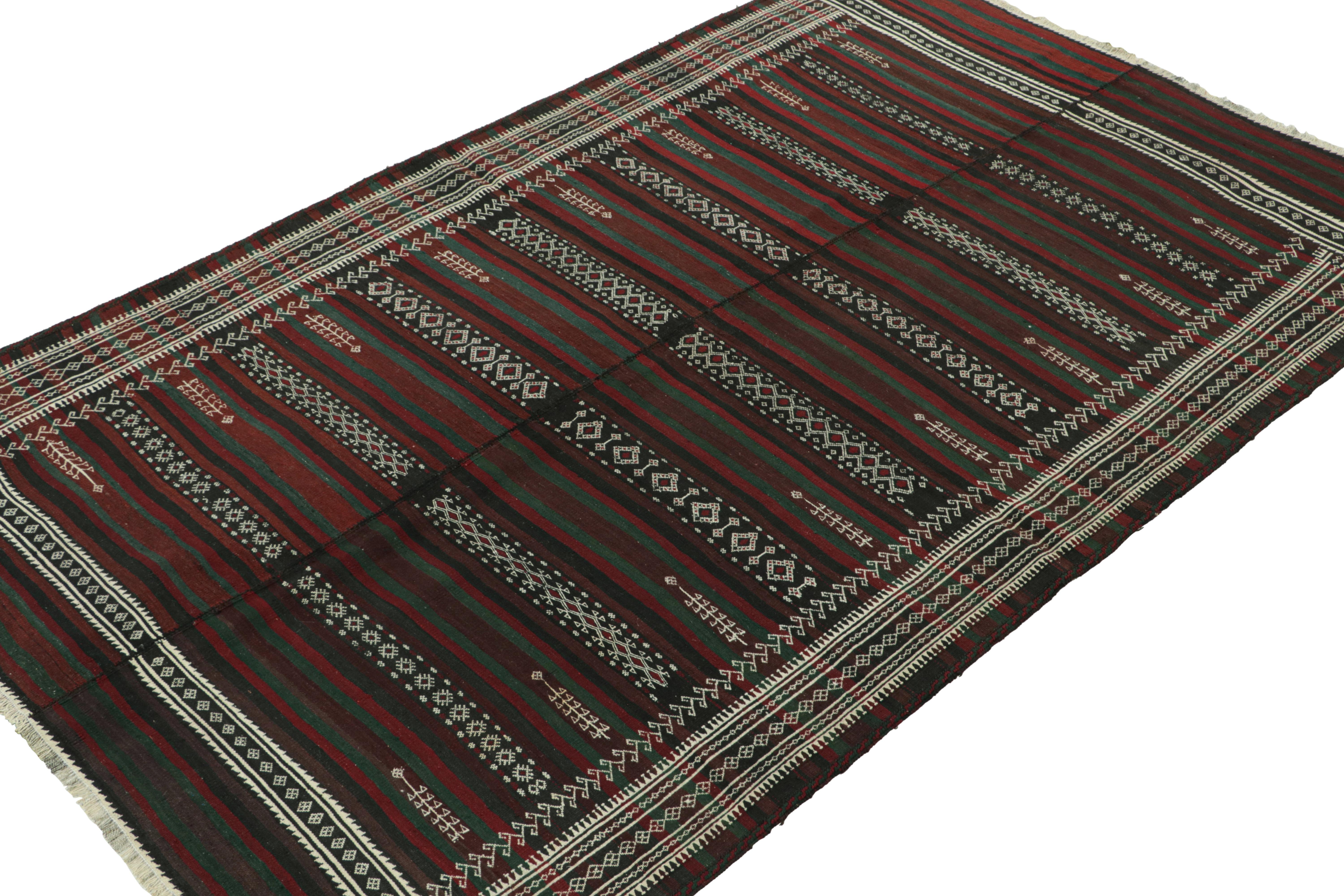 Hand-Knotted Vintage Baluch Persian Kilim with Stripes & Geometric Patterns For Sale