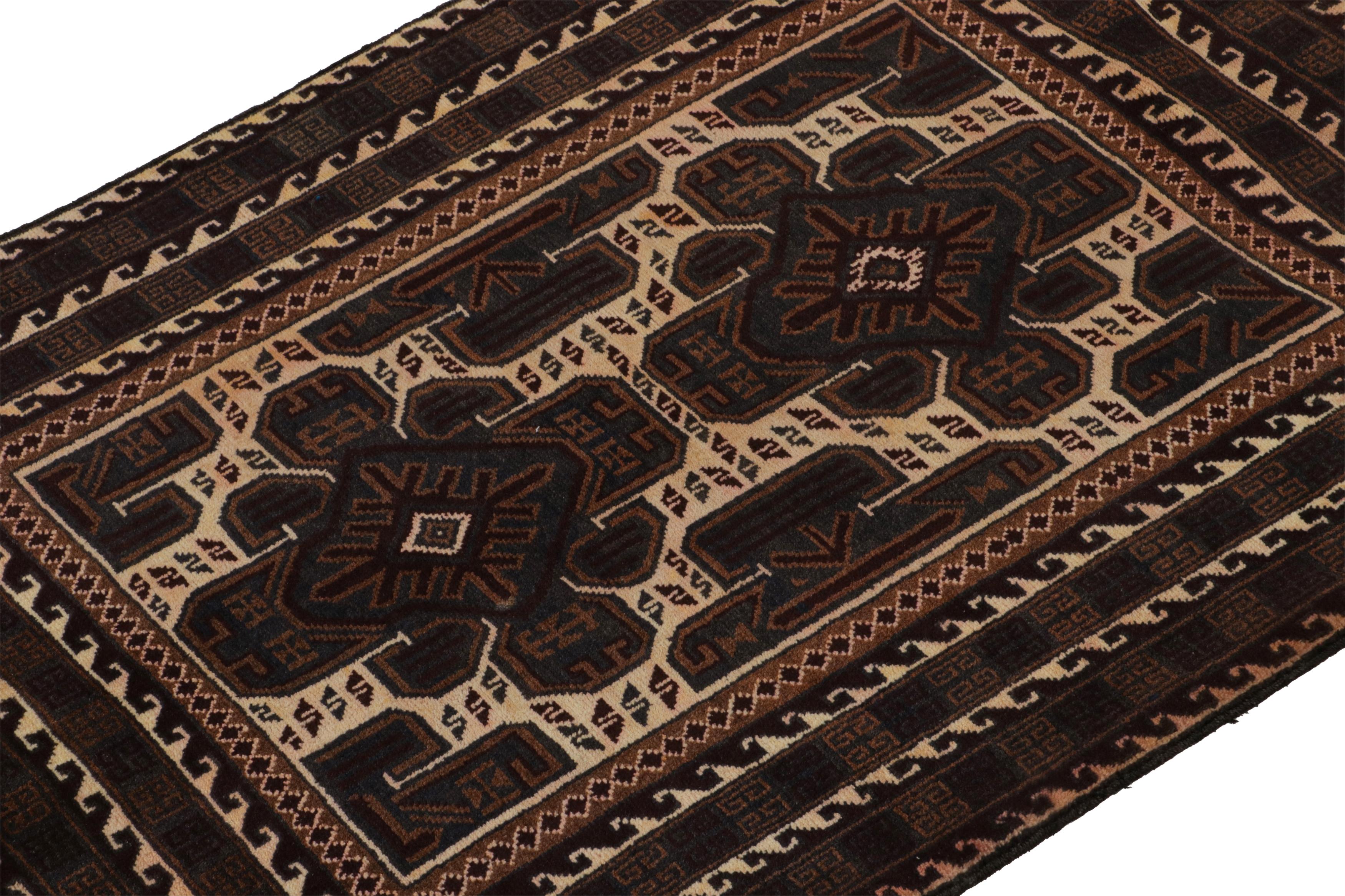 Hand-Woven Vintage Baluch Persian rug in Beige, Brown & Blue Patterns from Rug & Kilim For Sale