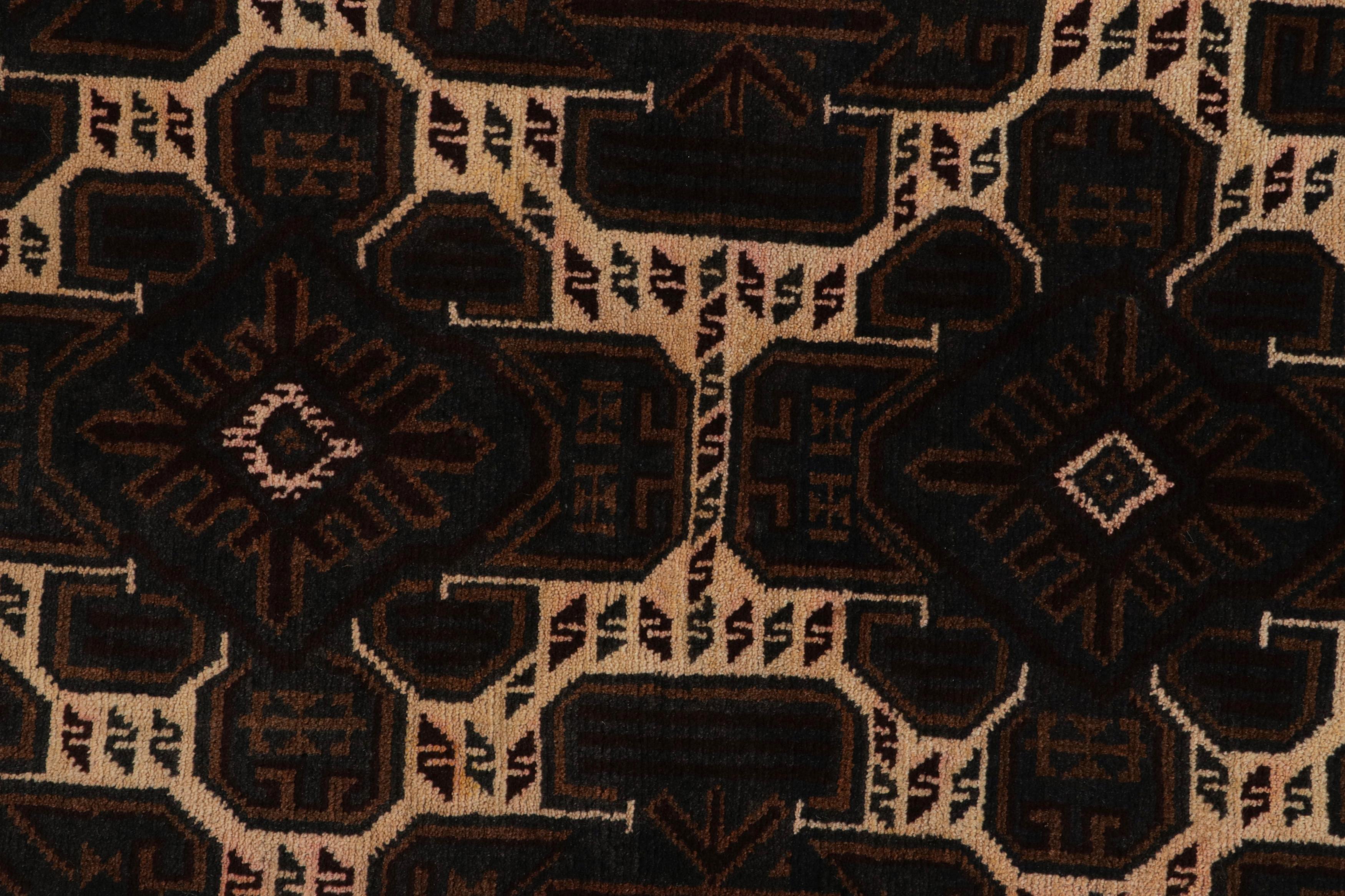 Mid-20th Century Vintage Baluch Persian rug in Beige, Brown & Blue Patterns from Rug & Kilim For Sale