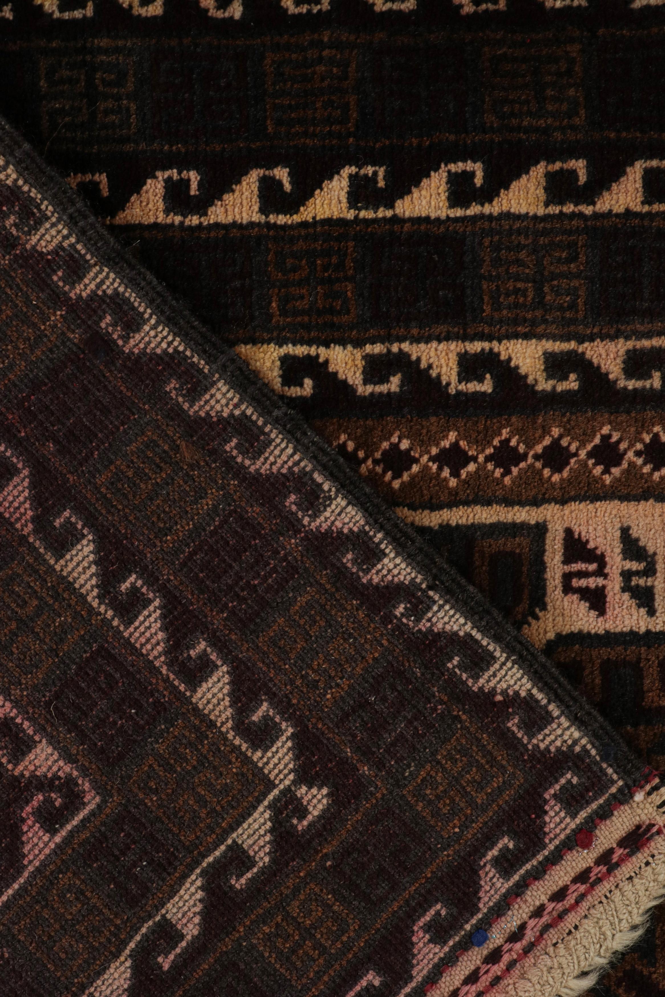 Wool Vintage Baluch Persian rug in Beige, Brown & Blue Patterns from Rug & Kilim For Sale