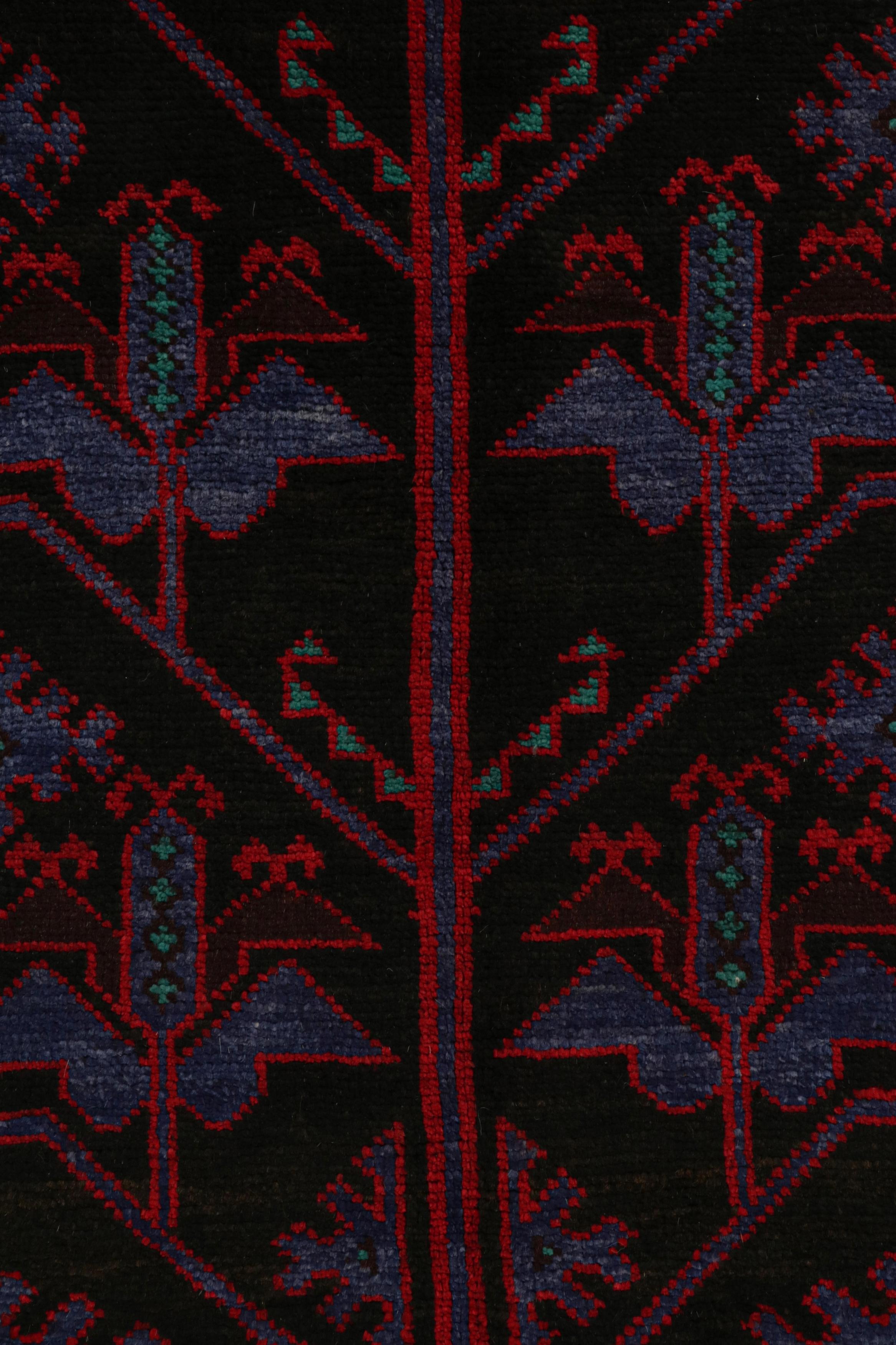 Mid-20th Century Vintage Baluch Persian rug in Black with Red & Blue Patterns from Rug & Kilim For Sale