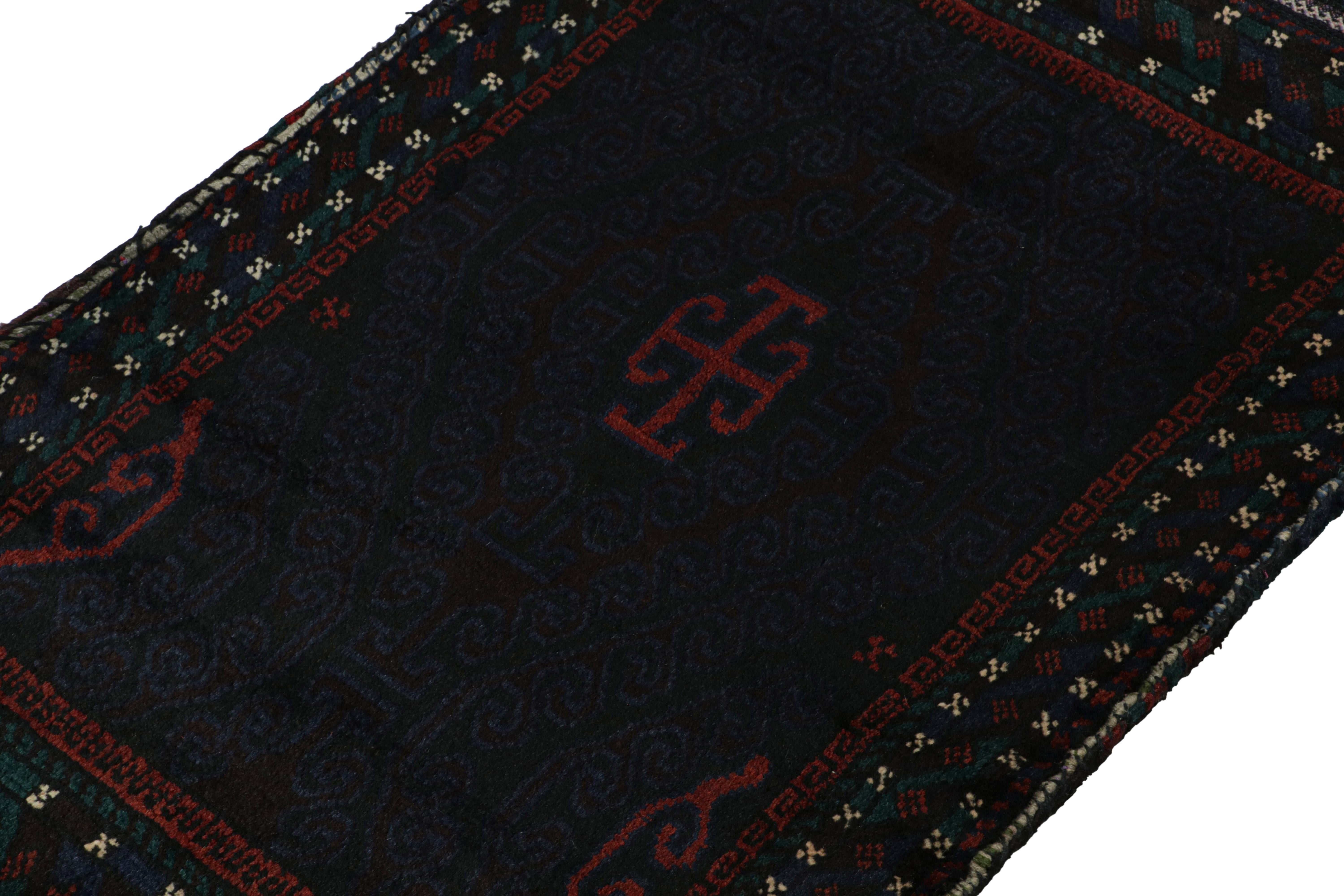 Vintage Baluch Afghan rug in Blue, Black & Red Tribal Patterns from Rug & Kilim In Good Condition For Sale In Long Island City, NY