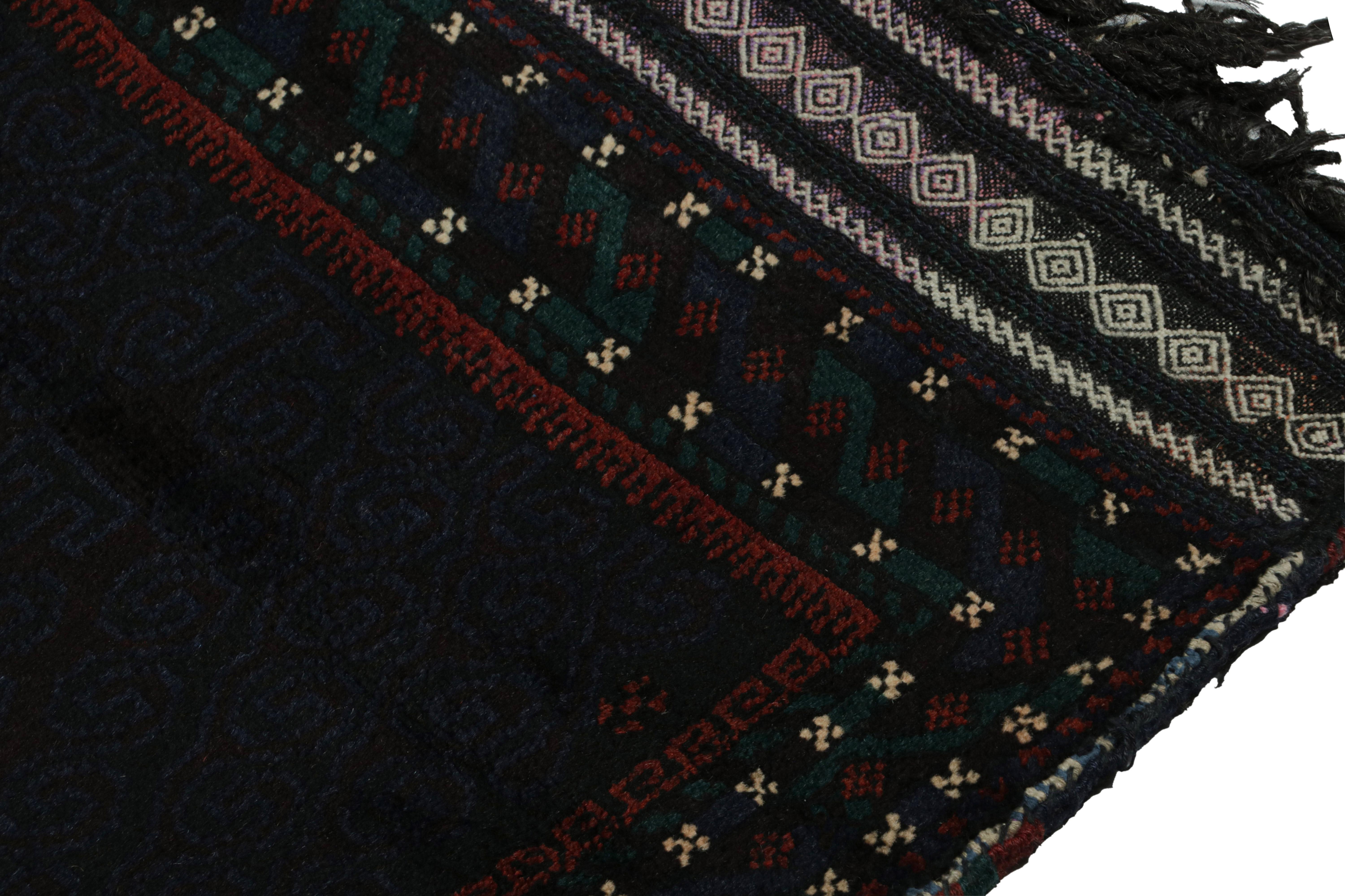 Mid-20th Century Vintage Baluch Afghan rug in Blue, Black & Red Tribal Patterns from Rug & Kilim For Sale