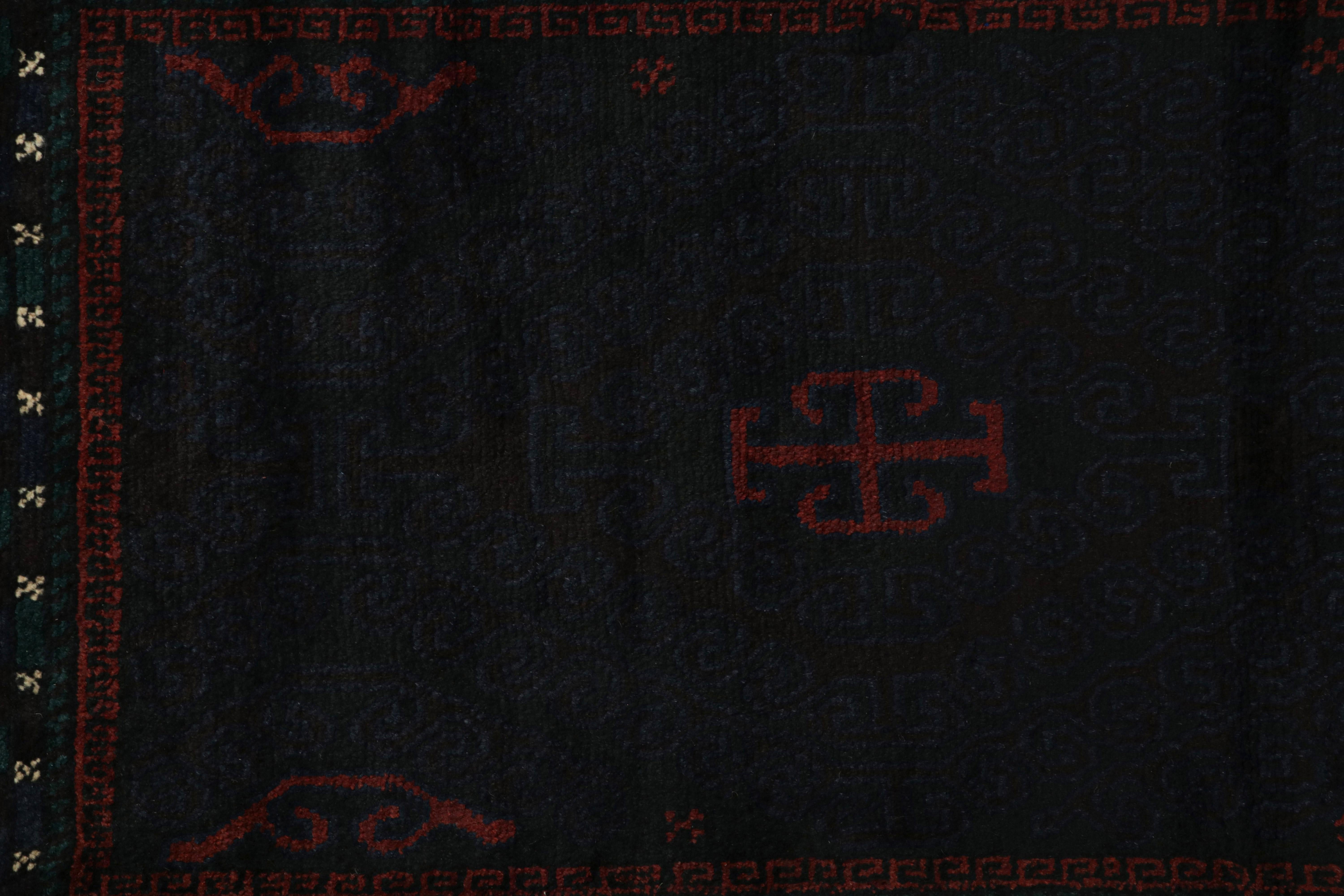 Wool Vintage Baluch Afghan rug in Blue, Black & Red Tribal Patterns from Rug & Kilim For Sale