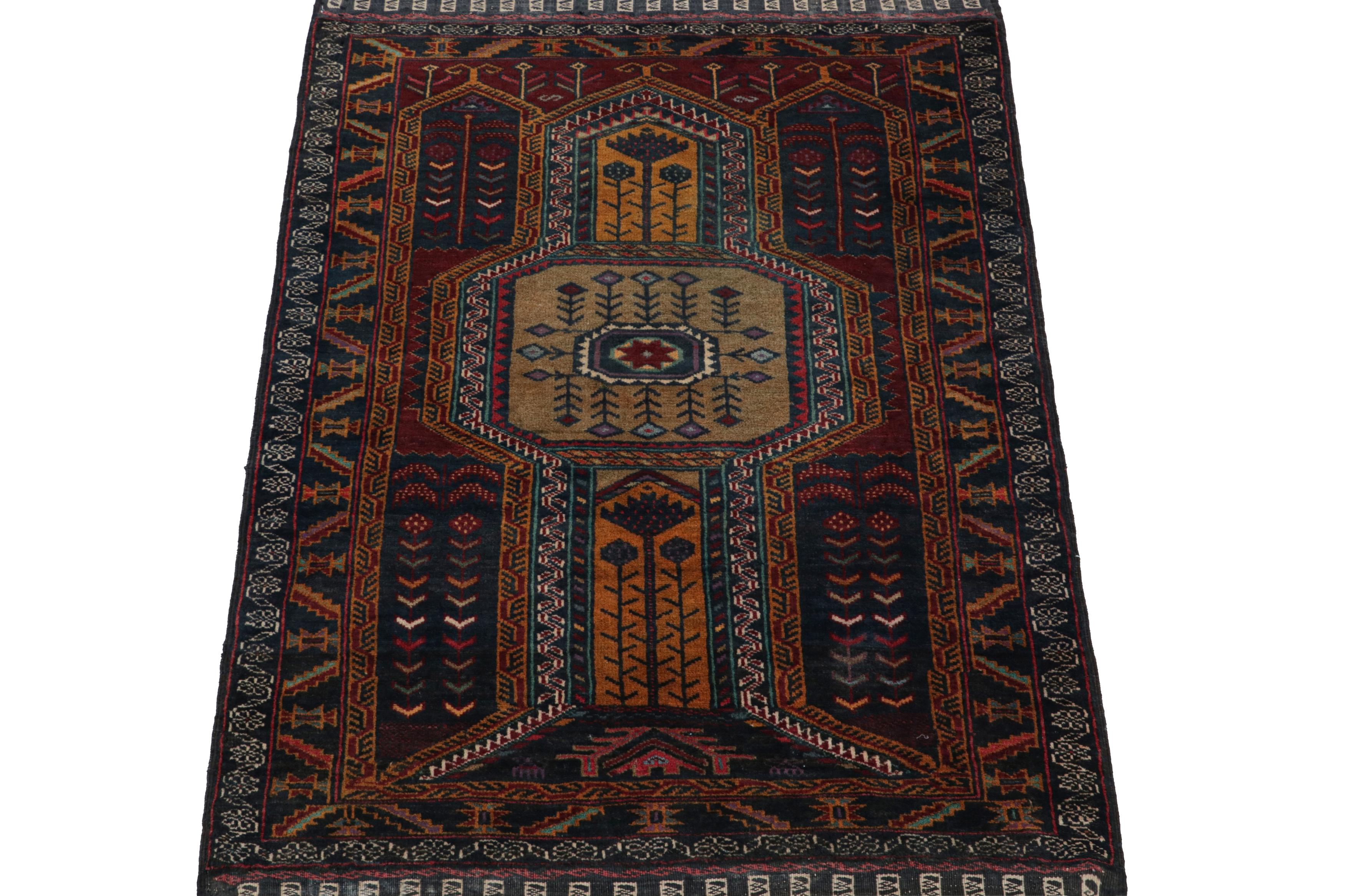 Tribal Vintage Baluch Persian rug in Blue, Brown, Gold & Red Pattern from Rug & Kilim For Sale