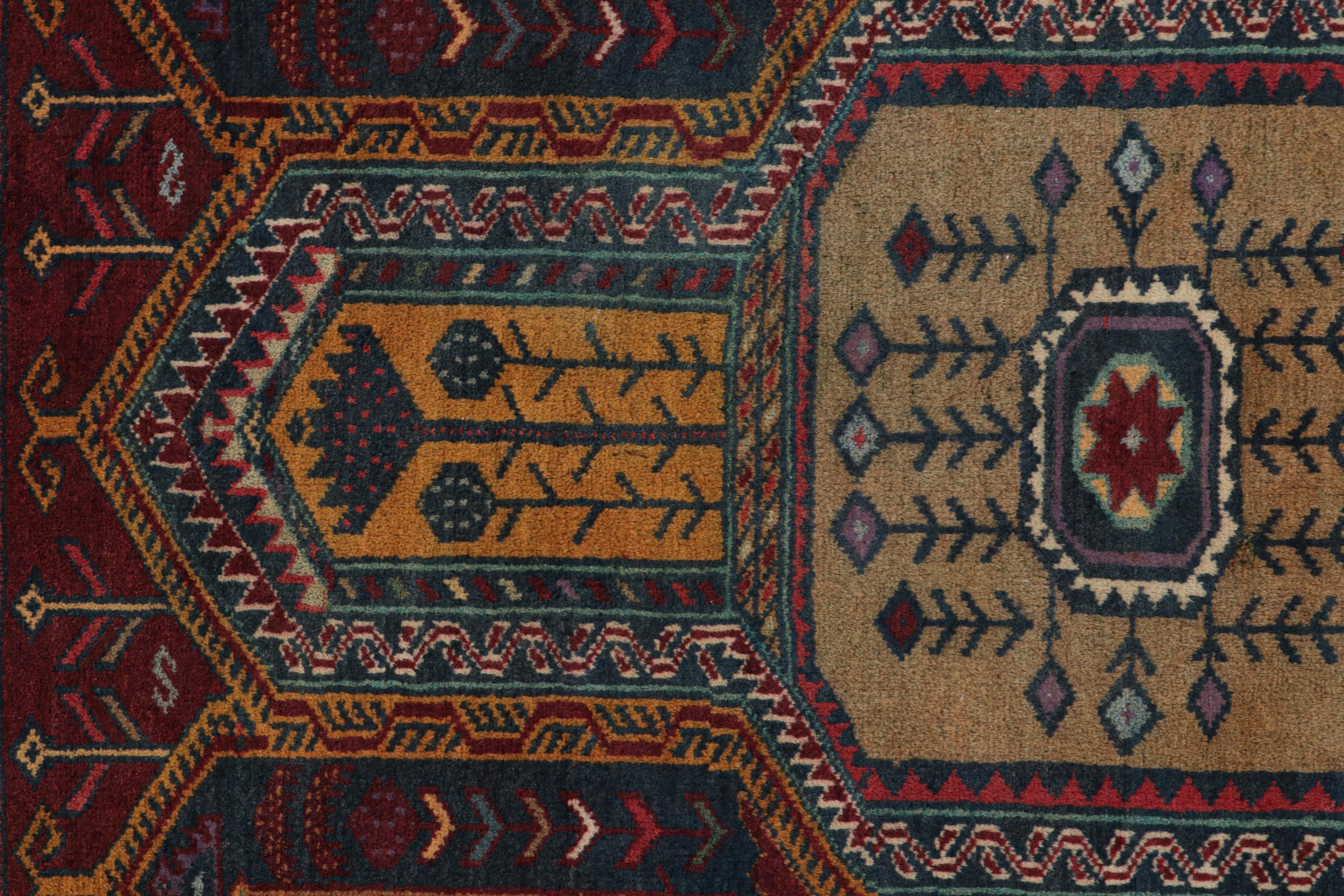 Mid-20th Century Vintage Baluch Persian rug in Blue, Brown, Gold & Red Pattern from Rug & Kilim For Sale