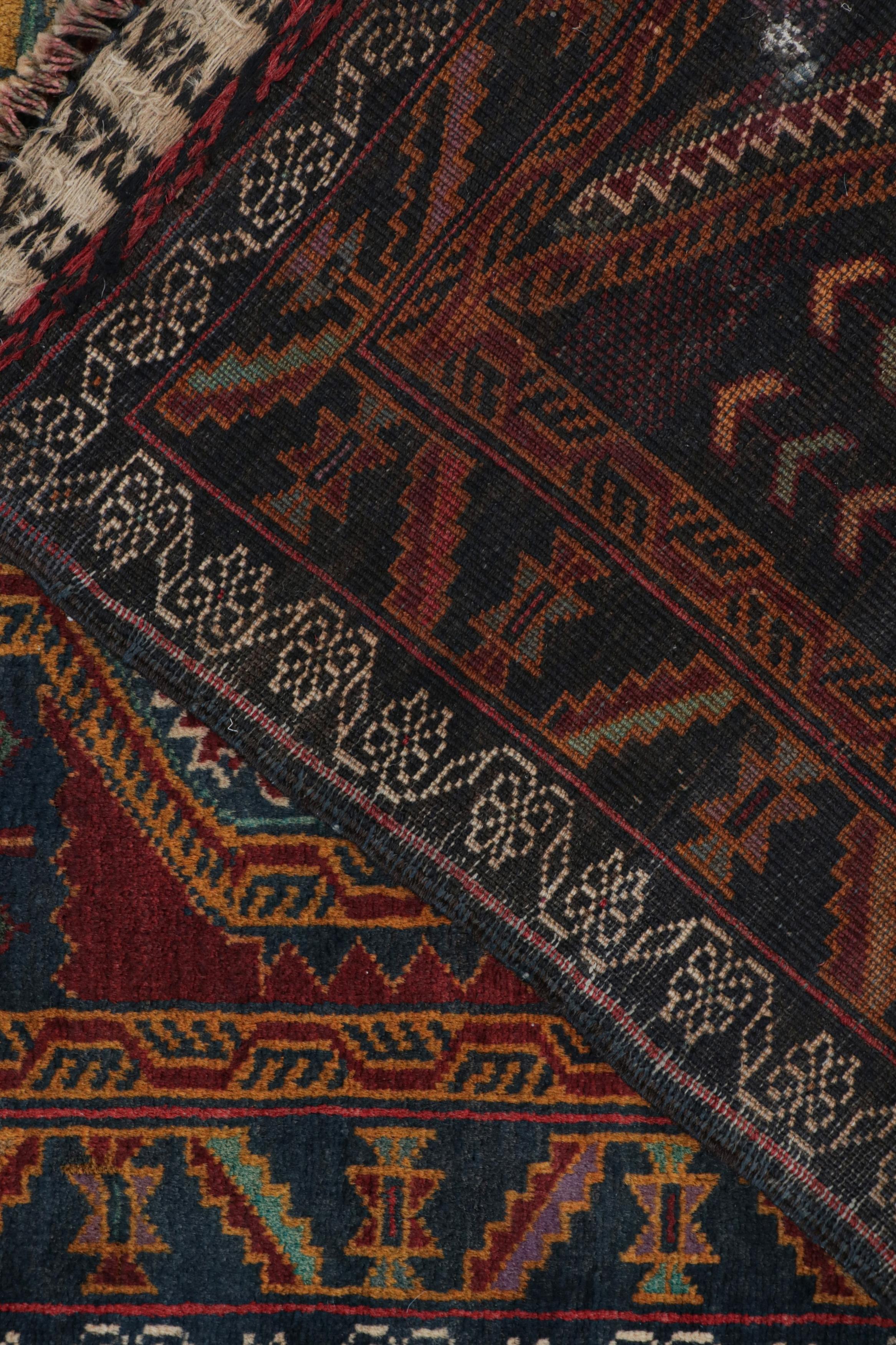 Wool Vintage Baluch Persian rug in Blue, Brown, Gold & Red Pattern from Rug & Kilim For Sale