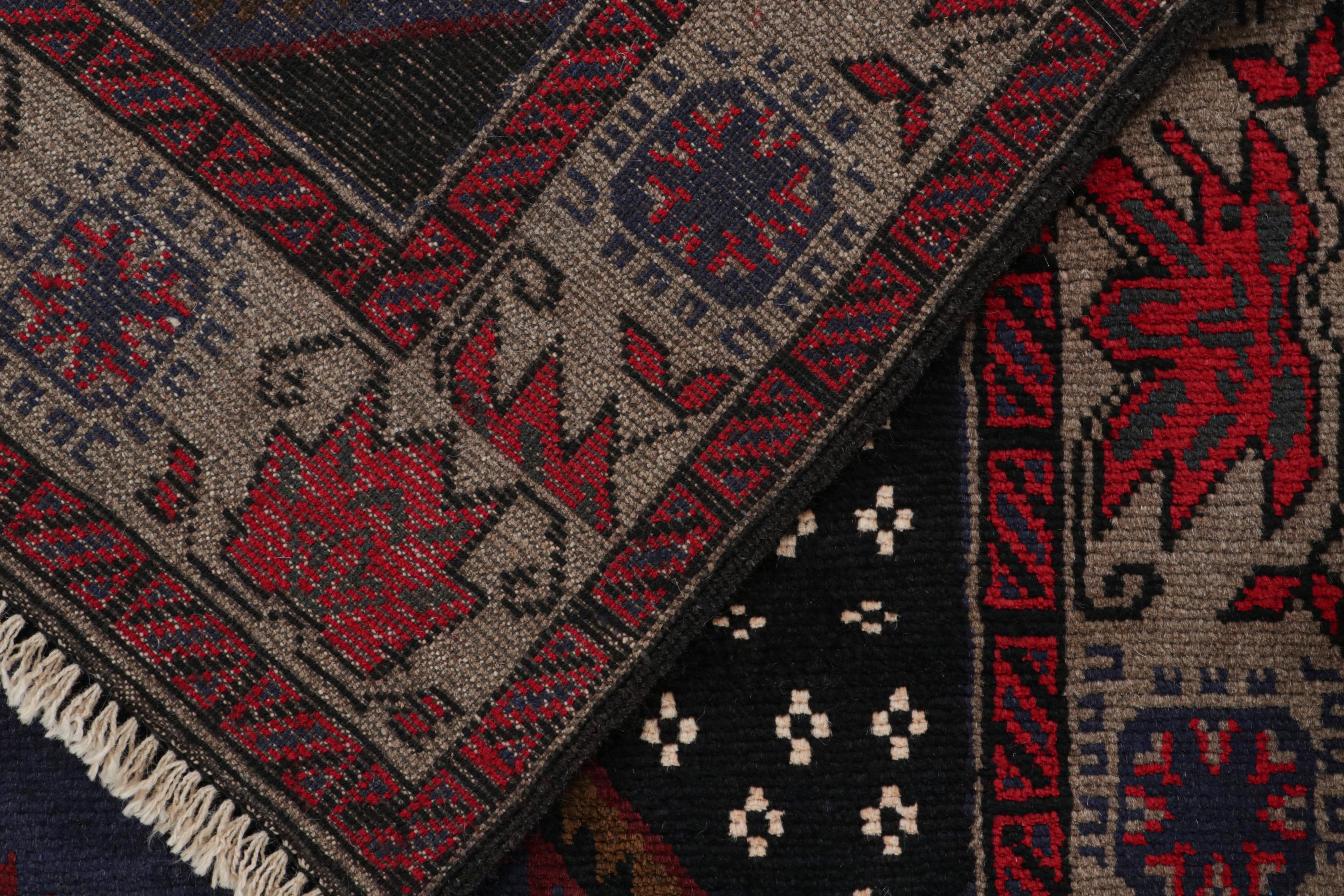 Wool Vintage Baluch Persian rug in Blue with Gold Red Black Patterns from Rug & Kilim For Sale