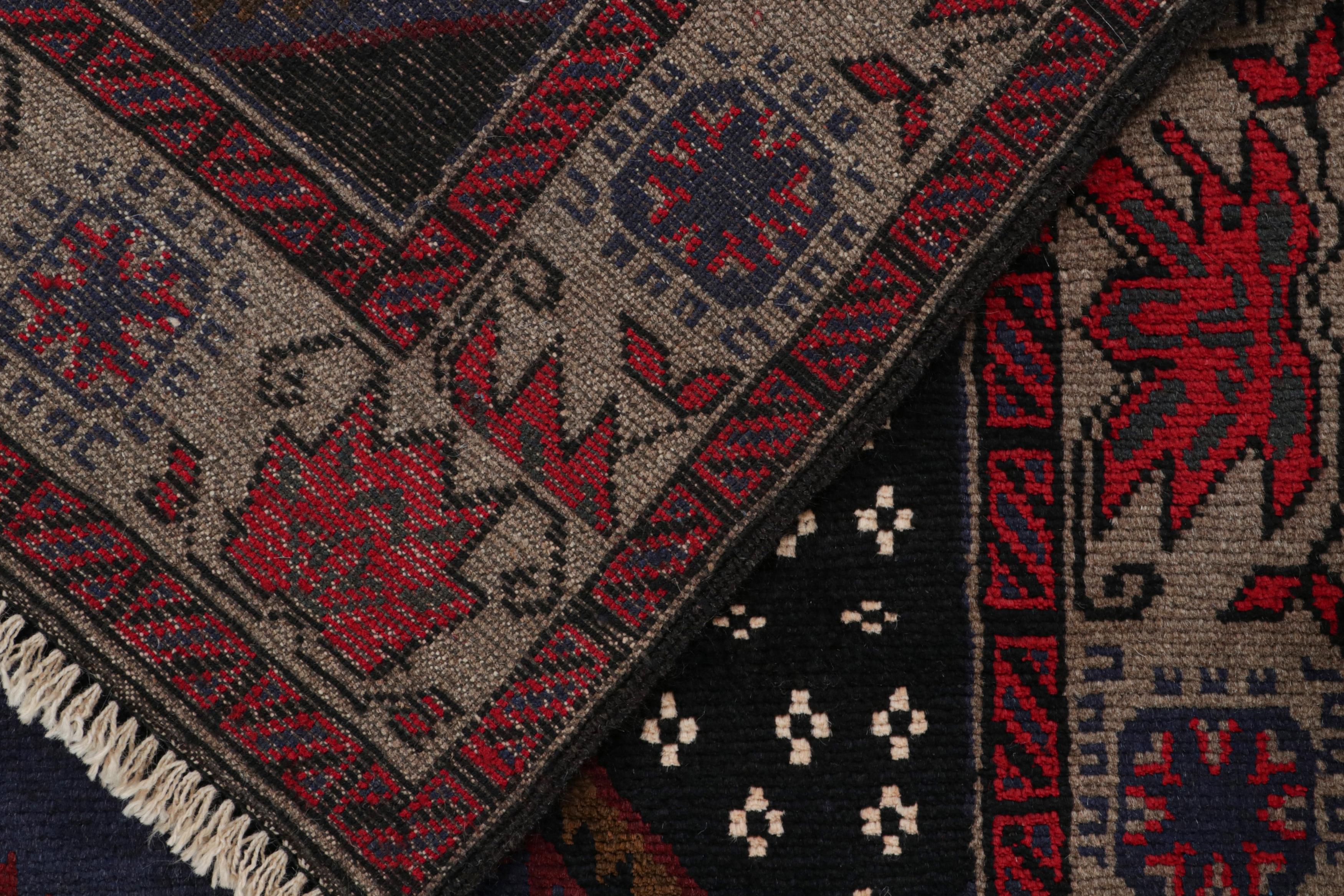 Wool Vintage Baluch Afghan rug in Blue with Gold Red Black Patterns from Rug & Kilim For Sale