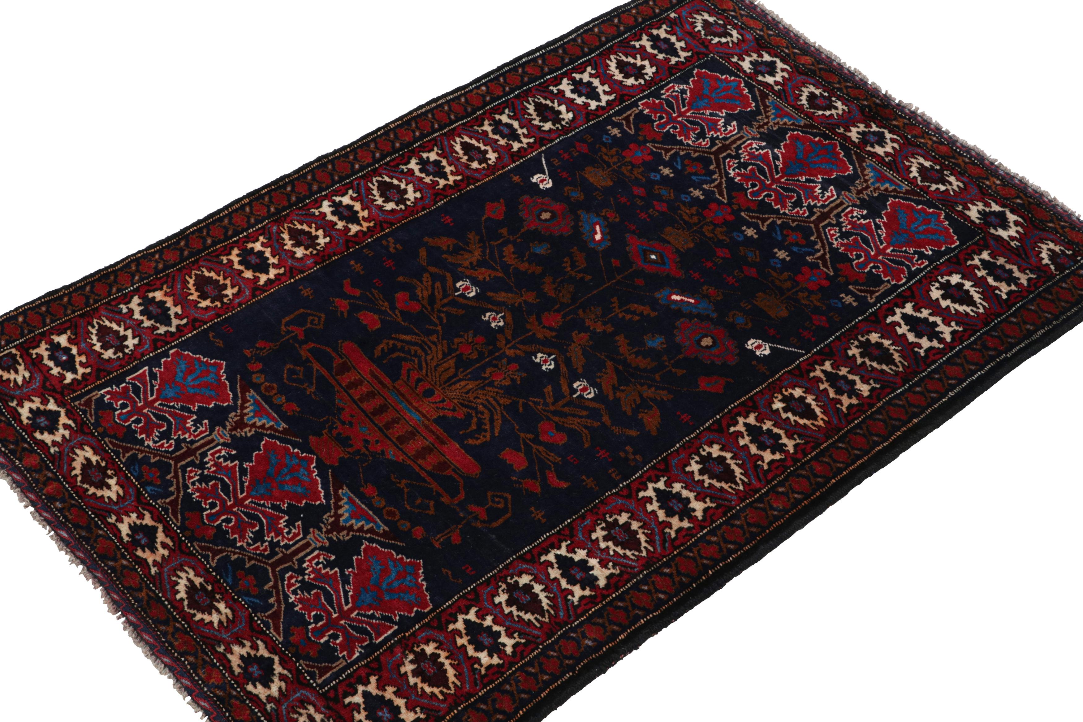 Hand-knotted in wool, this 3x4 Baluch Persian rug of the 1950s is the latest to enter Rug & Kilim’s prestigious Antique & Vintage collection.

On the Design: 

This Baluch rug takes after fine Persian aesthetics with a flower vase pictorial in red &