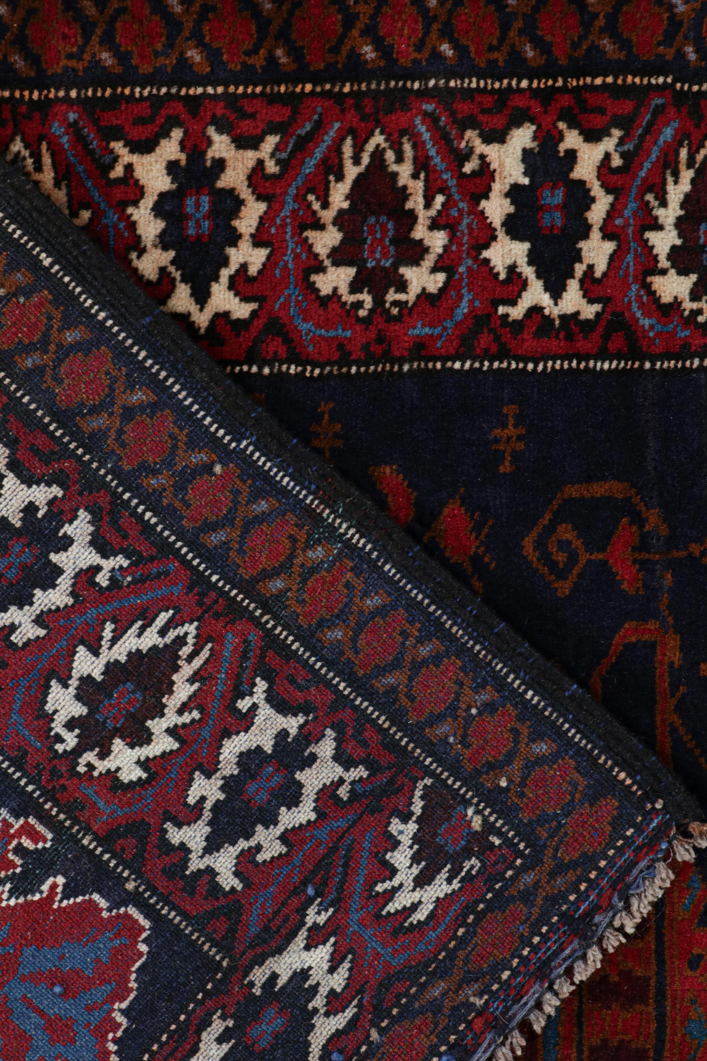 Wool Vintage Baluch Persian rug in Blue with Red-Brown Patterns from Rug & Kilim For Sale