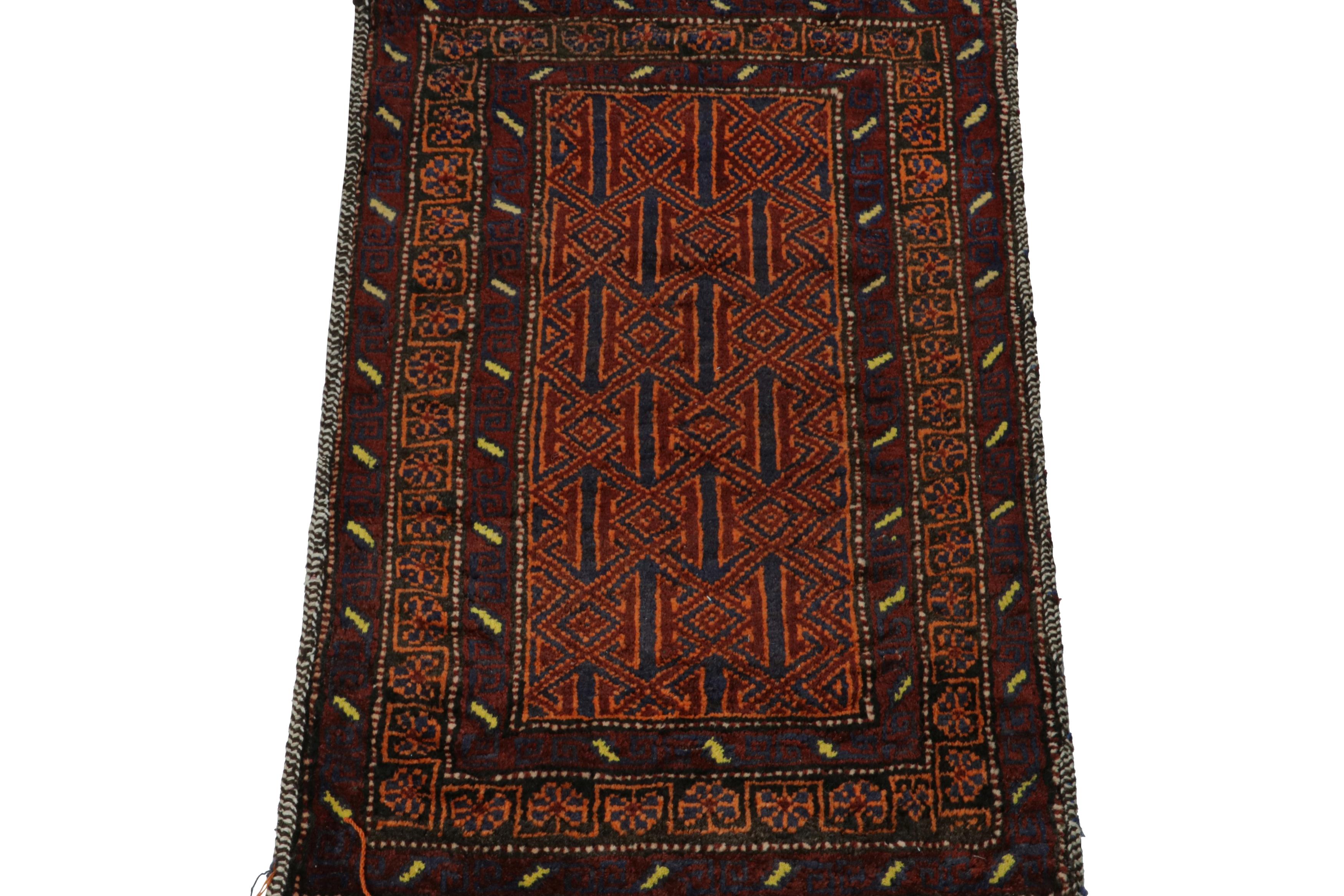 Tribal Vintage Baluch Persian rug in Brown, Blue & Orange Patterns from Rug & Kilim For Sale