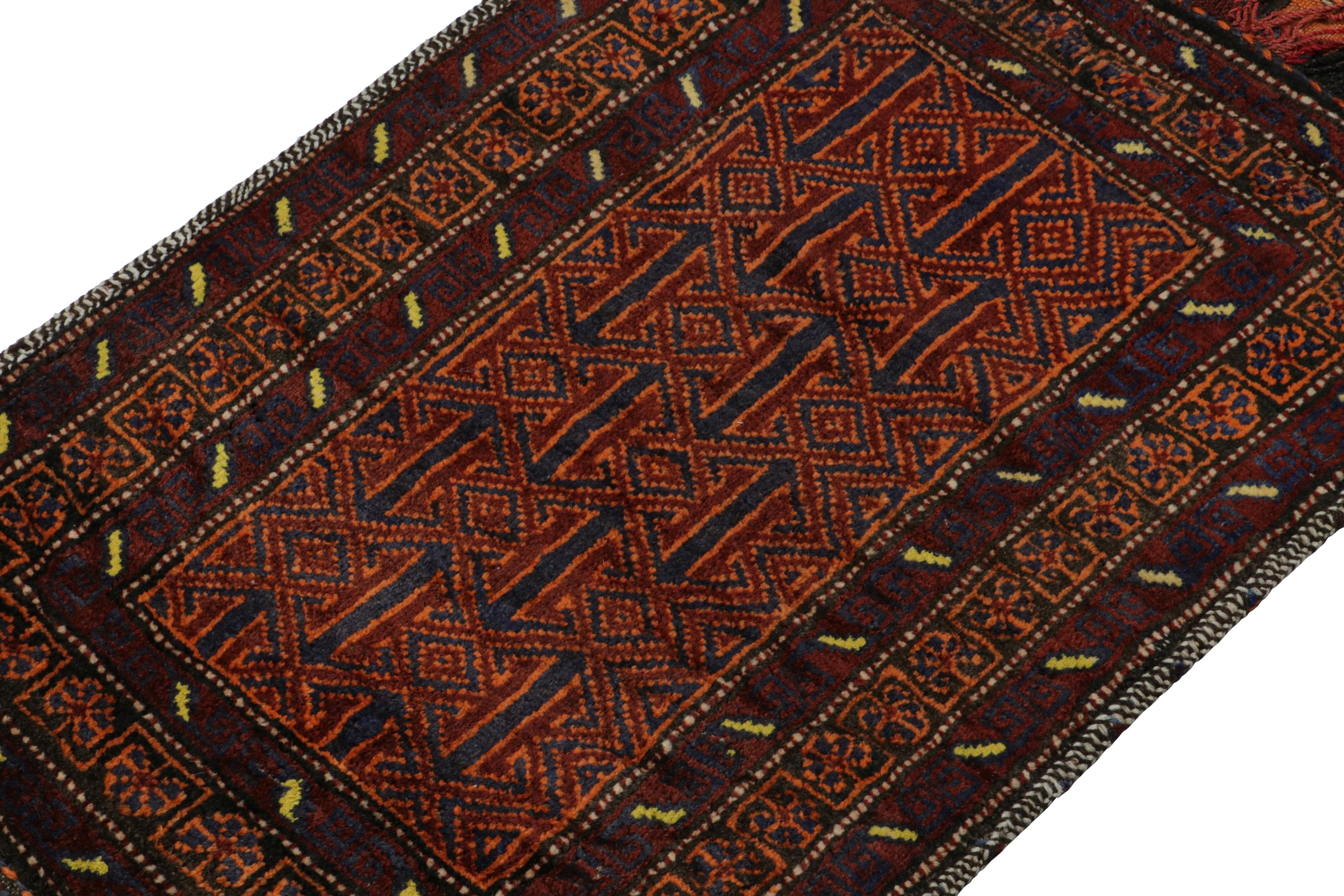 Hand-Knotted Vintage Baluch Persian rug in Brown, Blue & Orange Patterns from Rug & Kilim For Sale