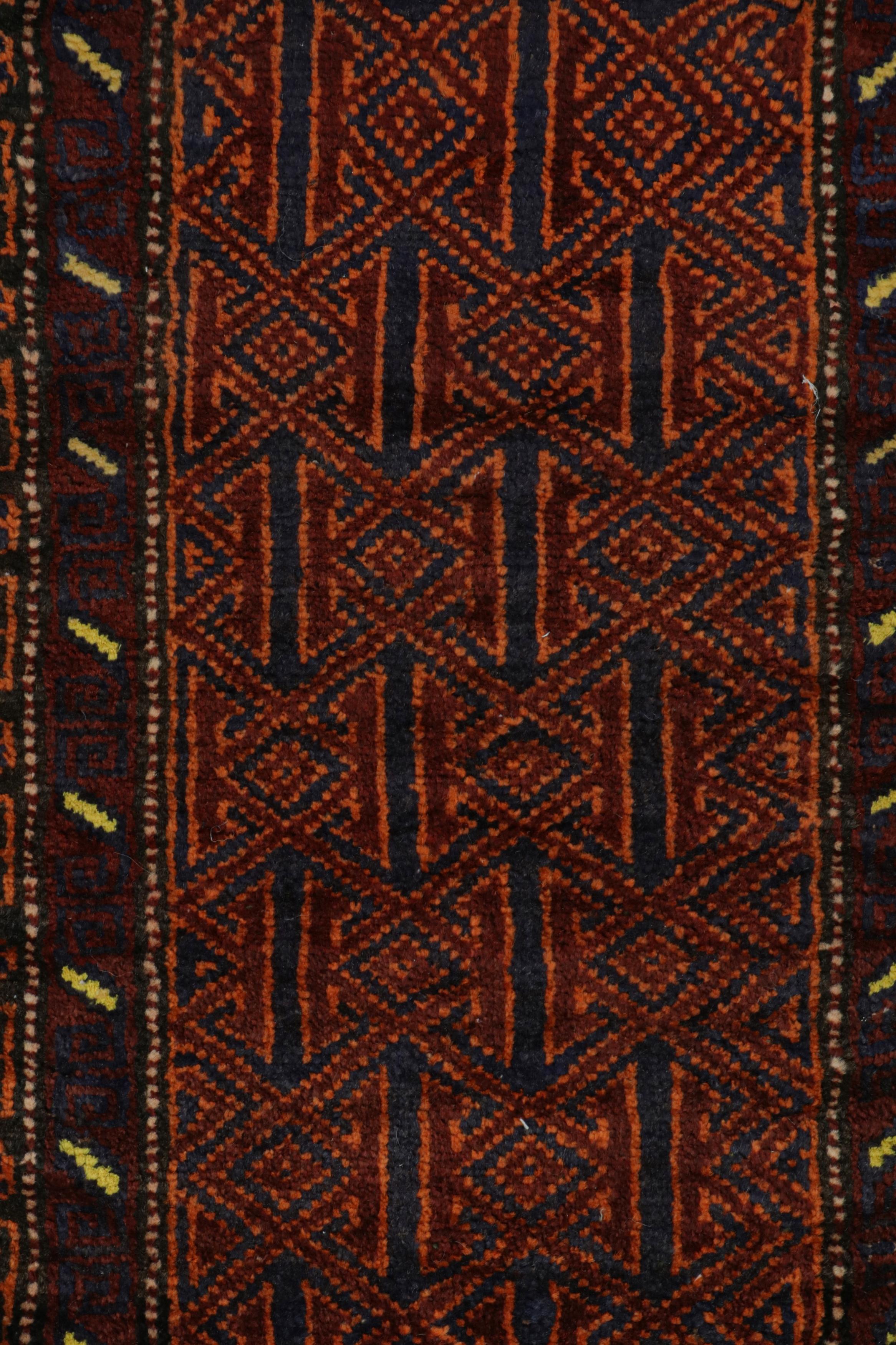 Mid-20th Century Vintage Baluch Persian rug in Brown, Blue & Orange Patterns from Rug & Kilim For Sale