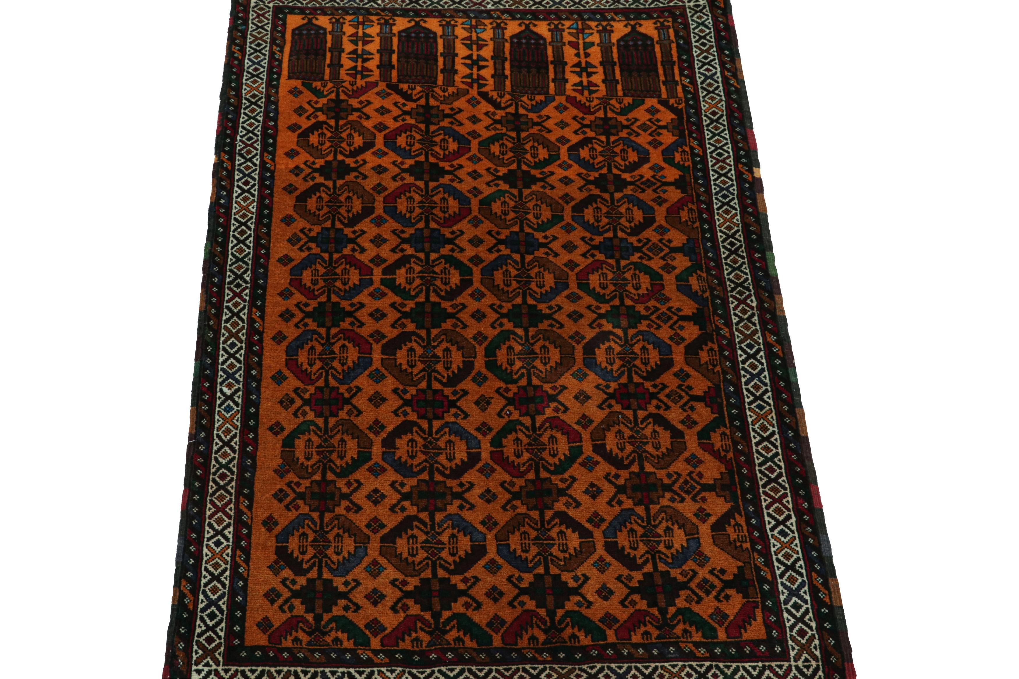 Tribal Vintage Baluch Persian rug in Gold with Red Blue&Black Patterns from Rug & Kilim For Sale