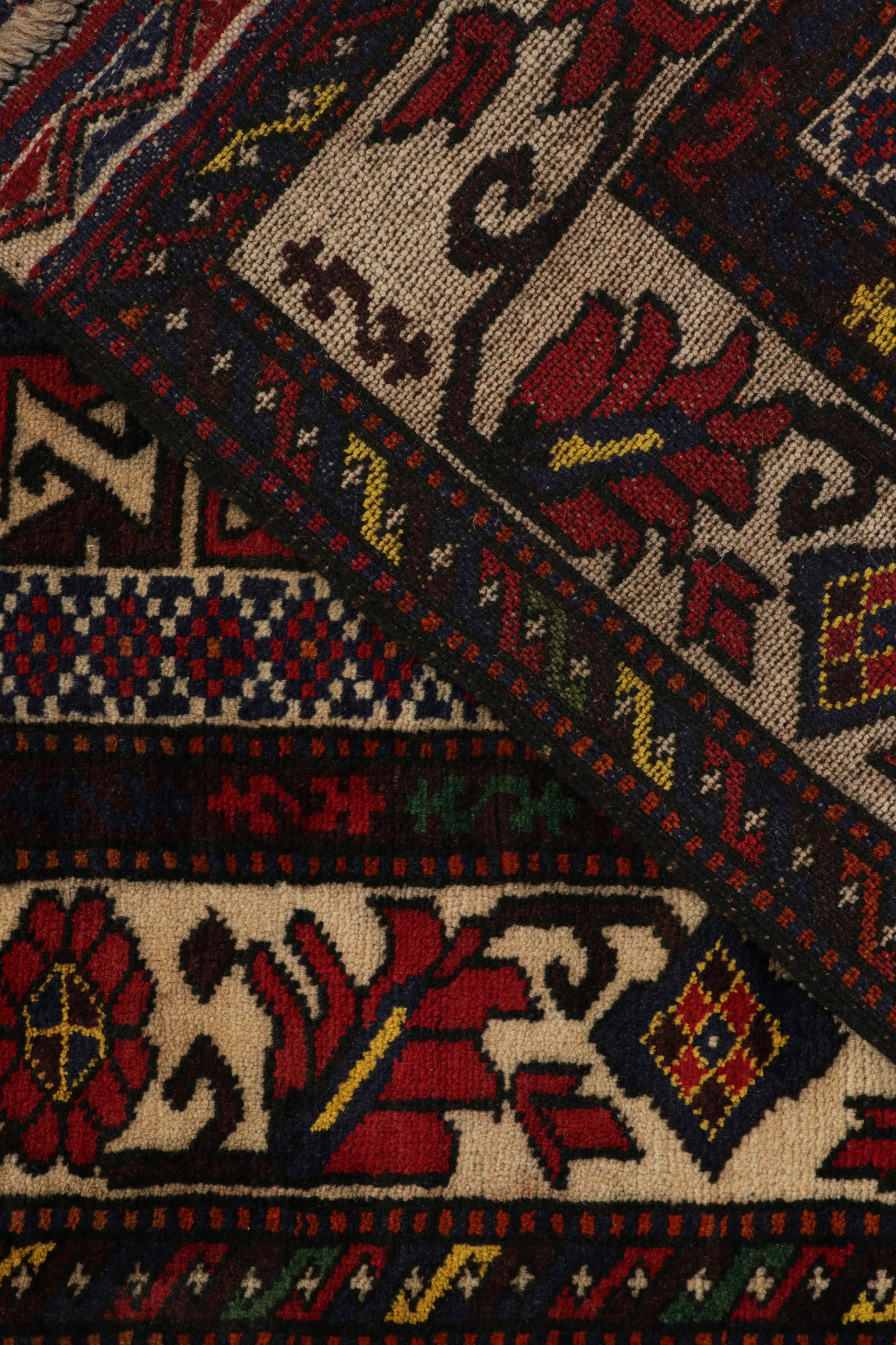 Wool Vintage Baluch Persian rug in Red, Beige, Blue & Brown Patterns from Rug & Kilim For Sale