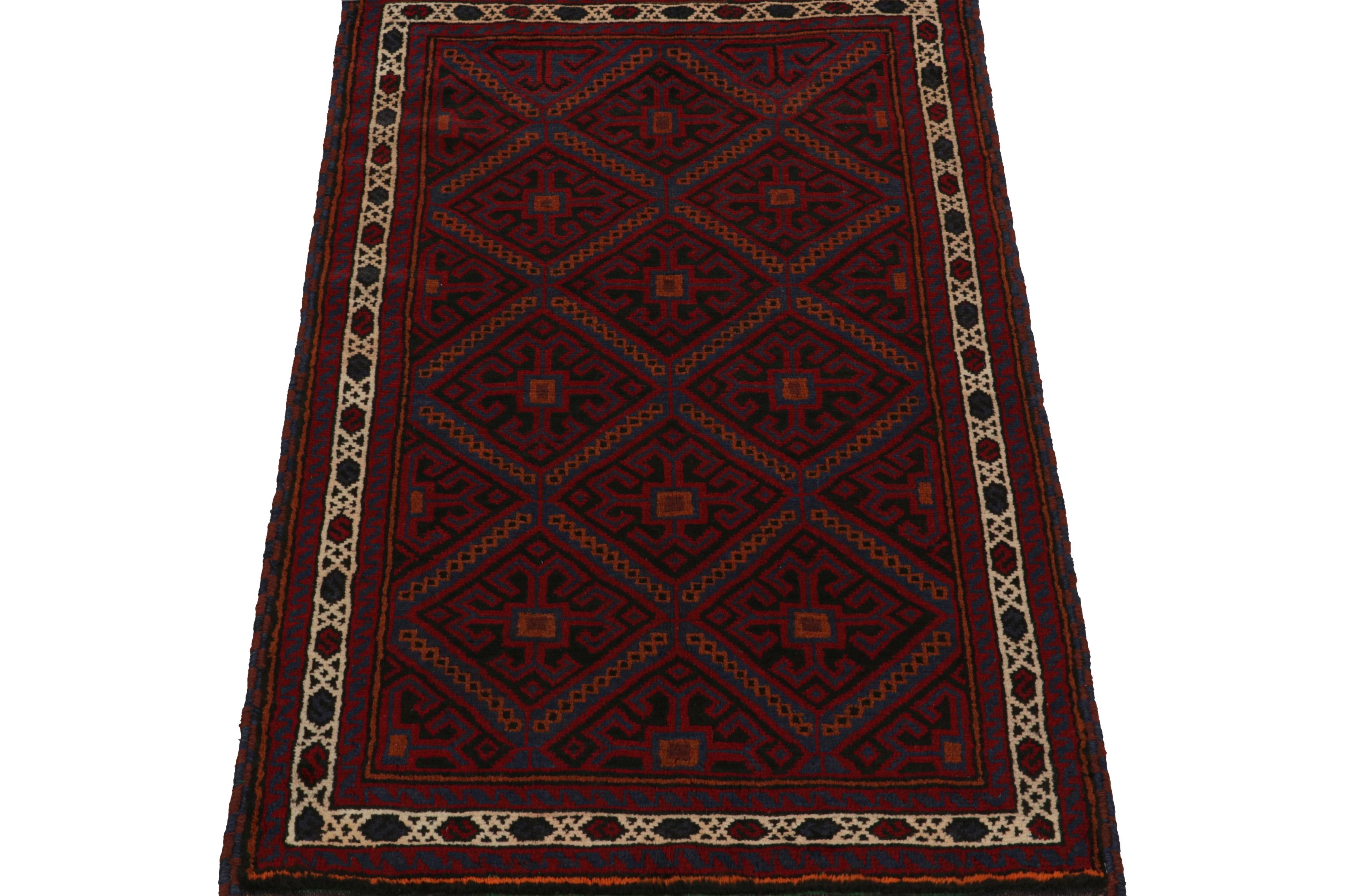Tribal Vintage Baluch Afghan rug in Red, Black, Blue & Brown Patterns from Rug & Kilim For Sale