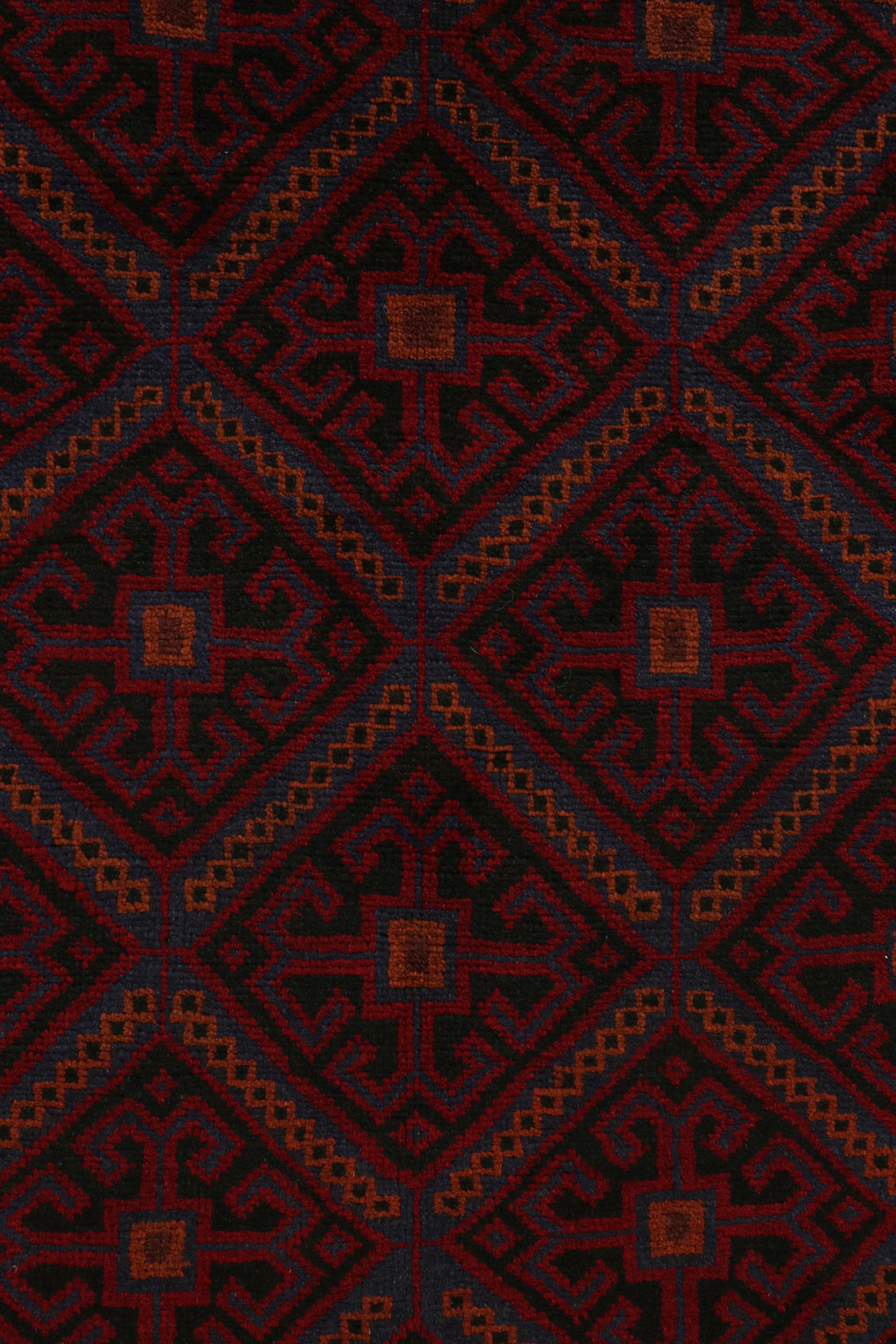 Mid-20th Century Vintage Baluch Afghan rug in Red, Black, Blue & Brown Patterns from Rug & Kilim For Sale
