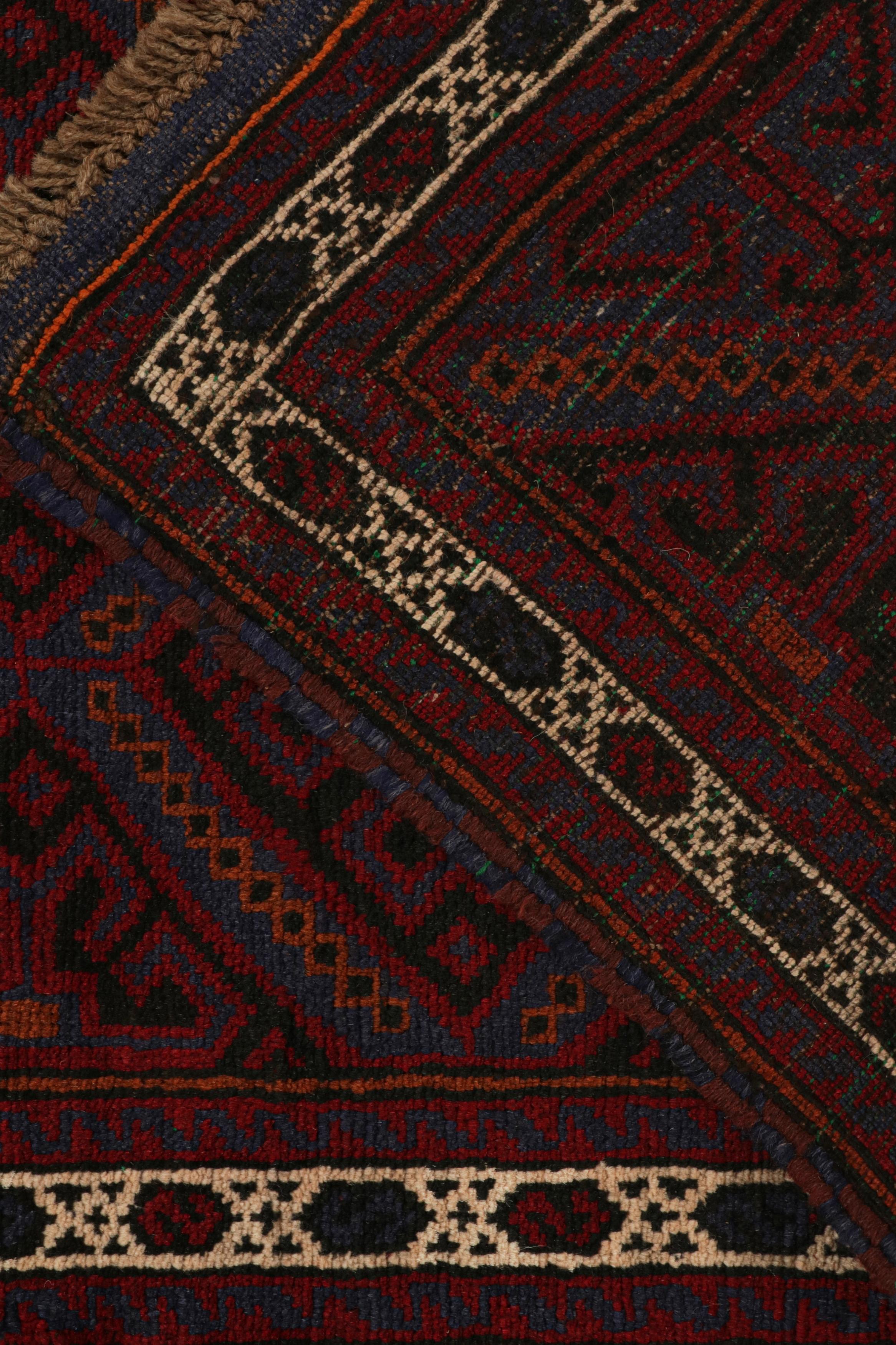 Wool Vintage Baluch Afghan rug in Red, Black, Blue & Brown Patterns from Rug & Kilim For Sale