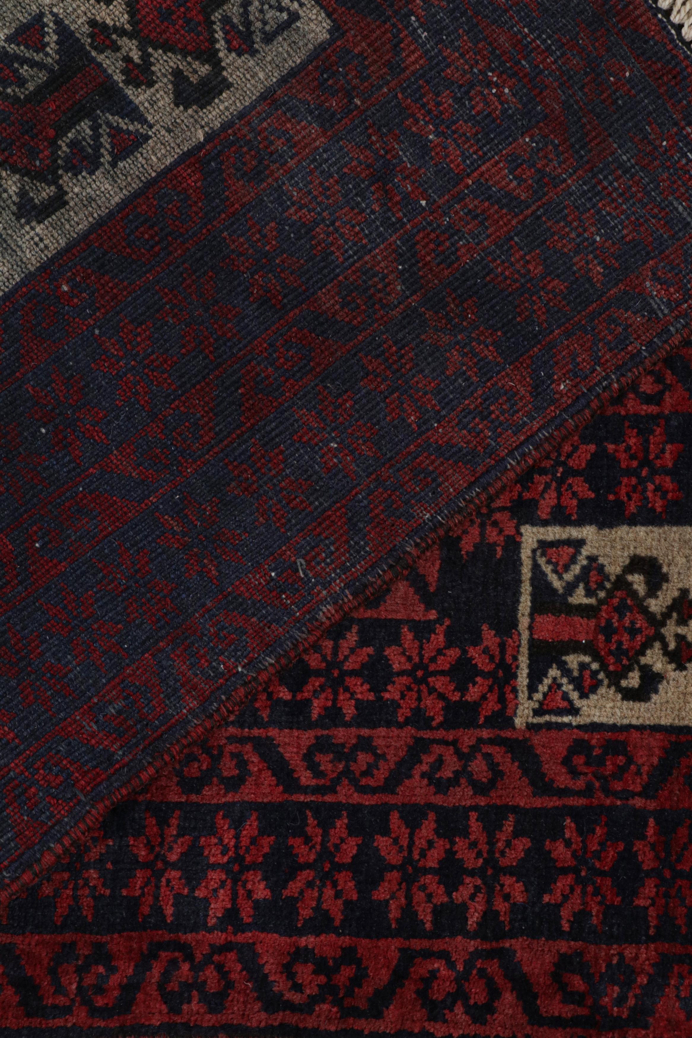 Wool Vintage Baluch Persian rug in Red, Blue & Beige Patterns from Rug & Kilim For Sale
